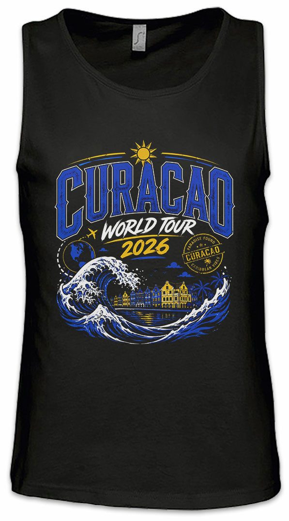 Urban Backwoods Tanktop Team Curacao 1 Ärmelloses T-Shirt Blauw Geel Willemstad Caribbean WM Soccer Football Turnier