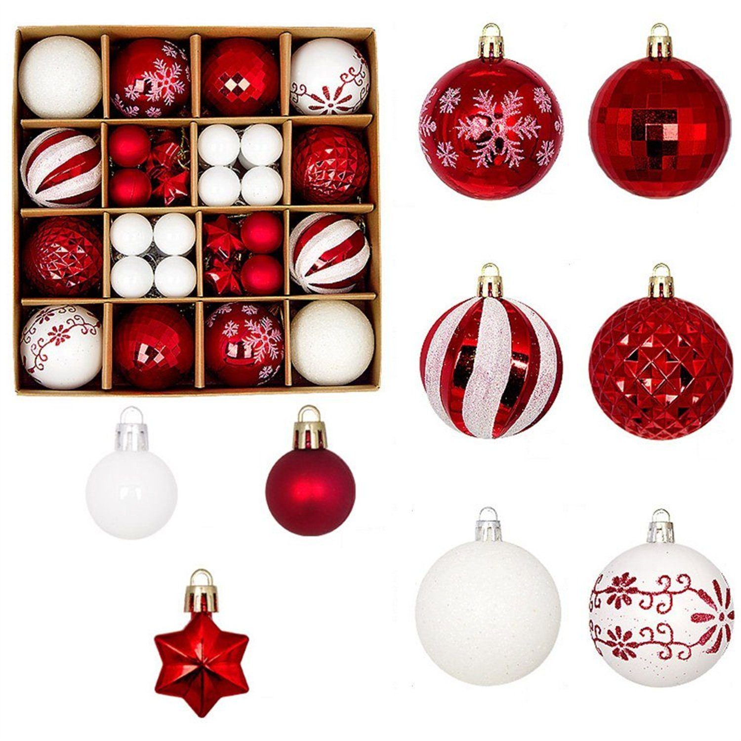 autolock Weihnachtsbaumkugel Weihnachtsbaumkugel 44 Stück Weihnachtskugeln, Ornamente rot