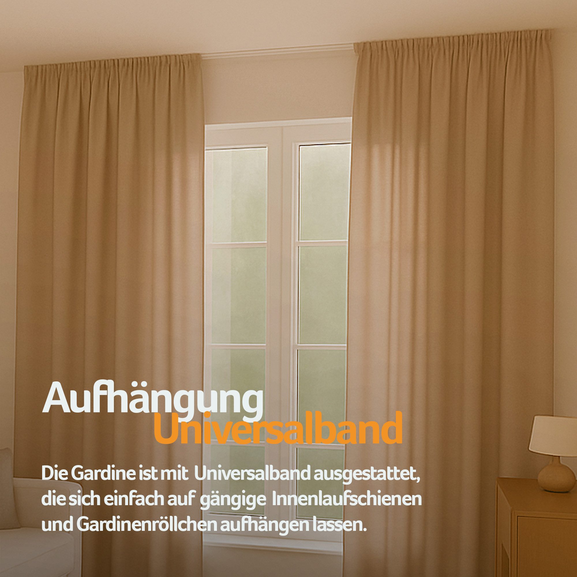 Bestlivings Gardine "Ellen" mit Universalband (2 St), Kräuselband, blickdicht, in moderner Satin-Optik, einfarbig, modern, waschbar bei 30°C