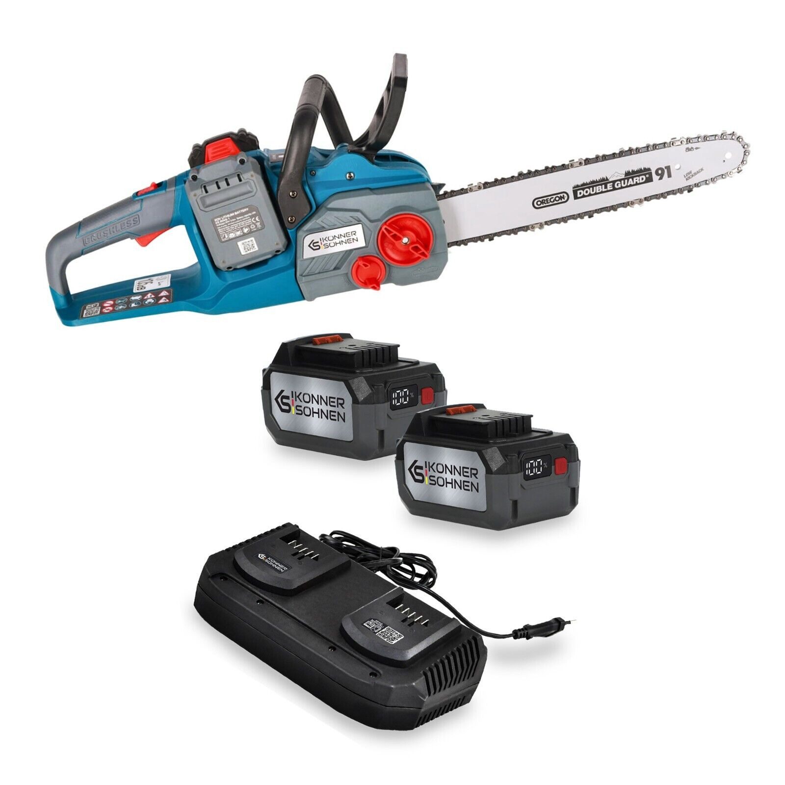 Könner & Söhnen Akku-Kettensäge Akku-Kettensäge KS CS40V-16 + KS C35A-2 + KS 20V4-1 (2 pcs), 1-tlg.