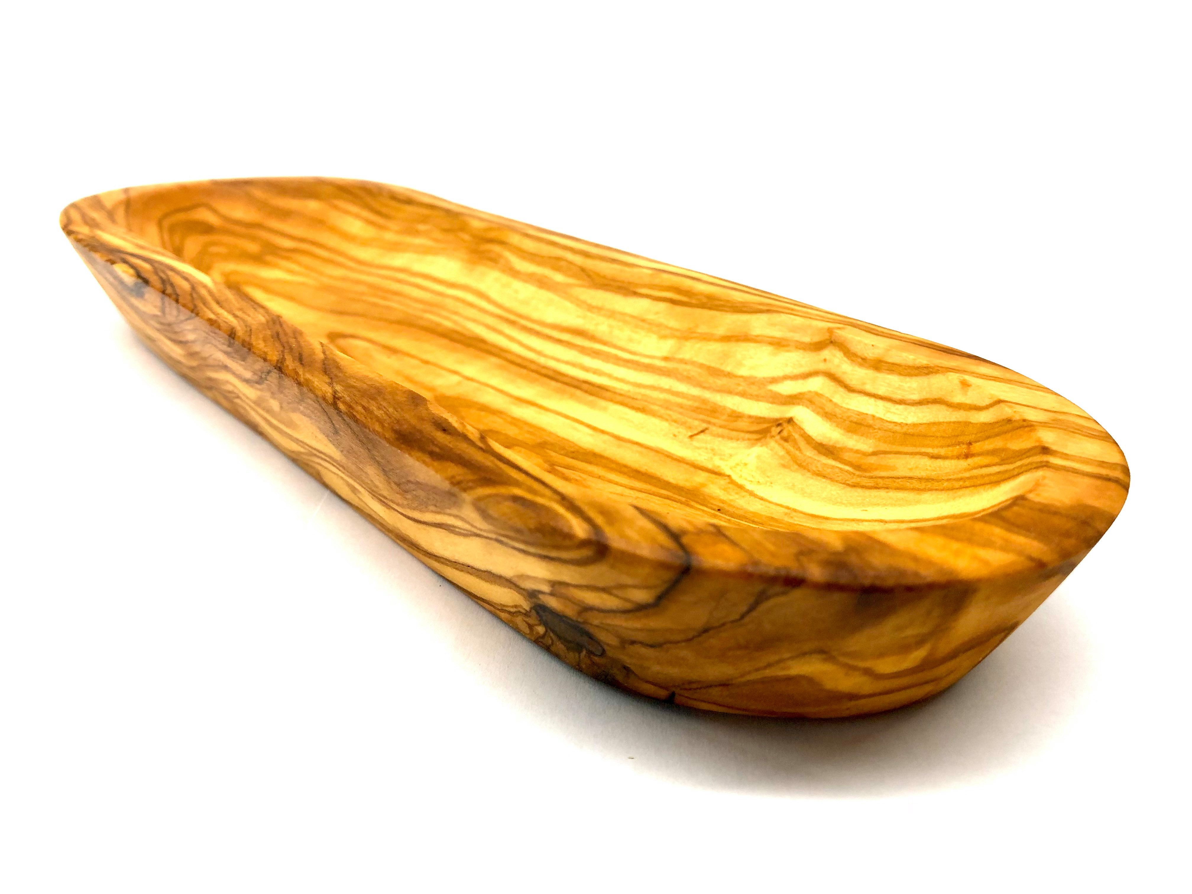 Olivenholz-erleben Brotschale oder Baguetteschale ca. 30 cm lang aus Olivenholz, (1-tlg), Passend für lange Brote wie Baguette oder Ciabatta, fein geschliffen