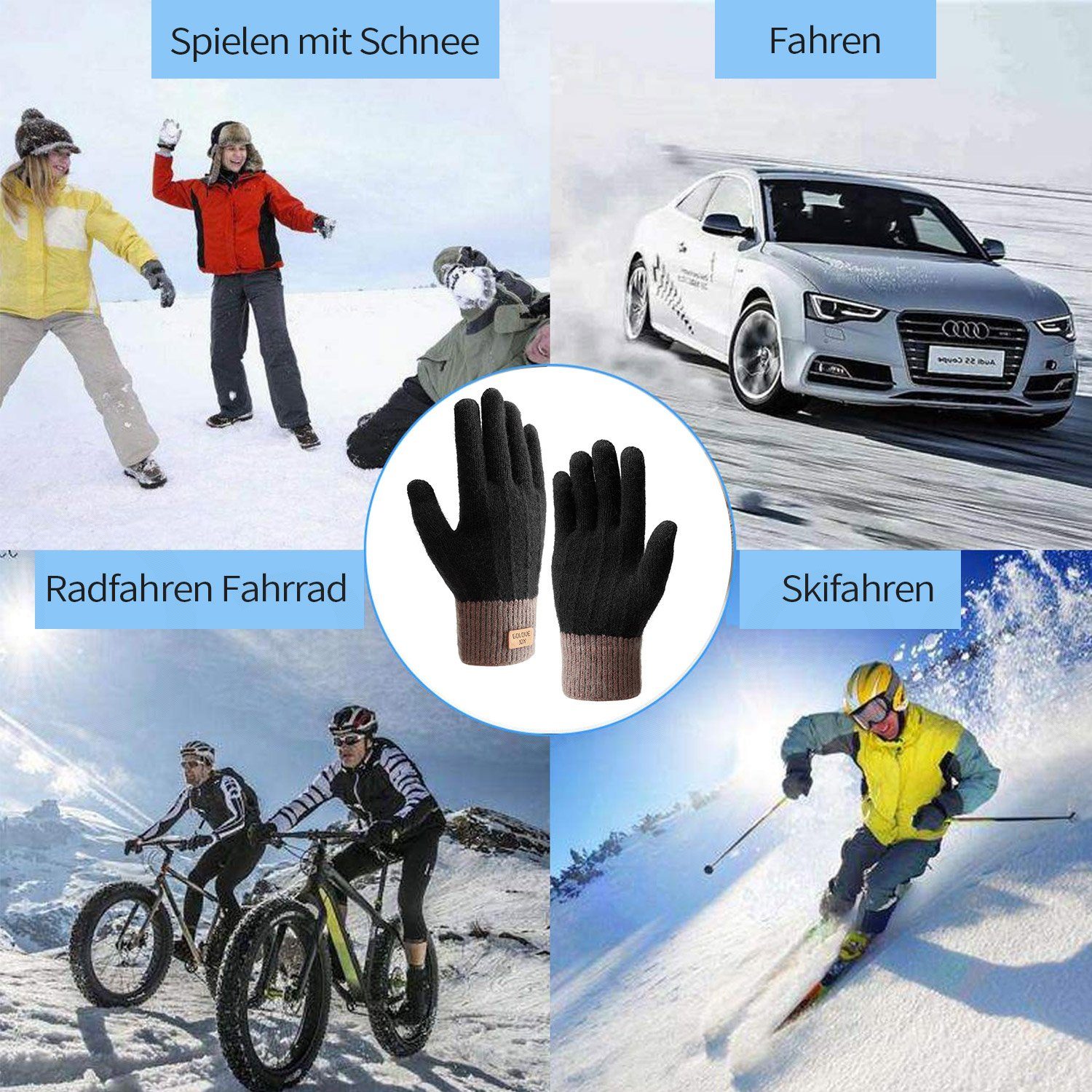 Daisred Baumwollhandschuhe Winterhandschuhe Strick Damen Radfahren Schwarz Handschuhe