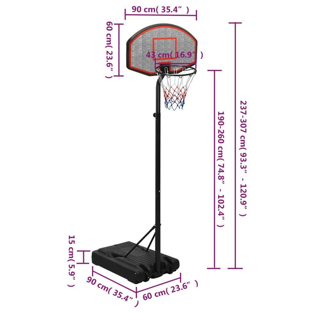 vidaXL Basketballkorb Basketballständer Basketball Korb Polyethylen cm 237-307 Schwarz