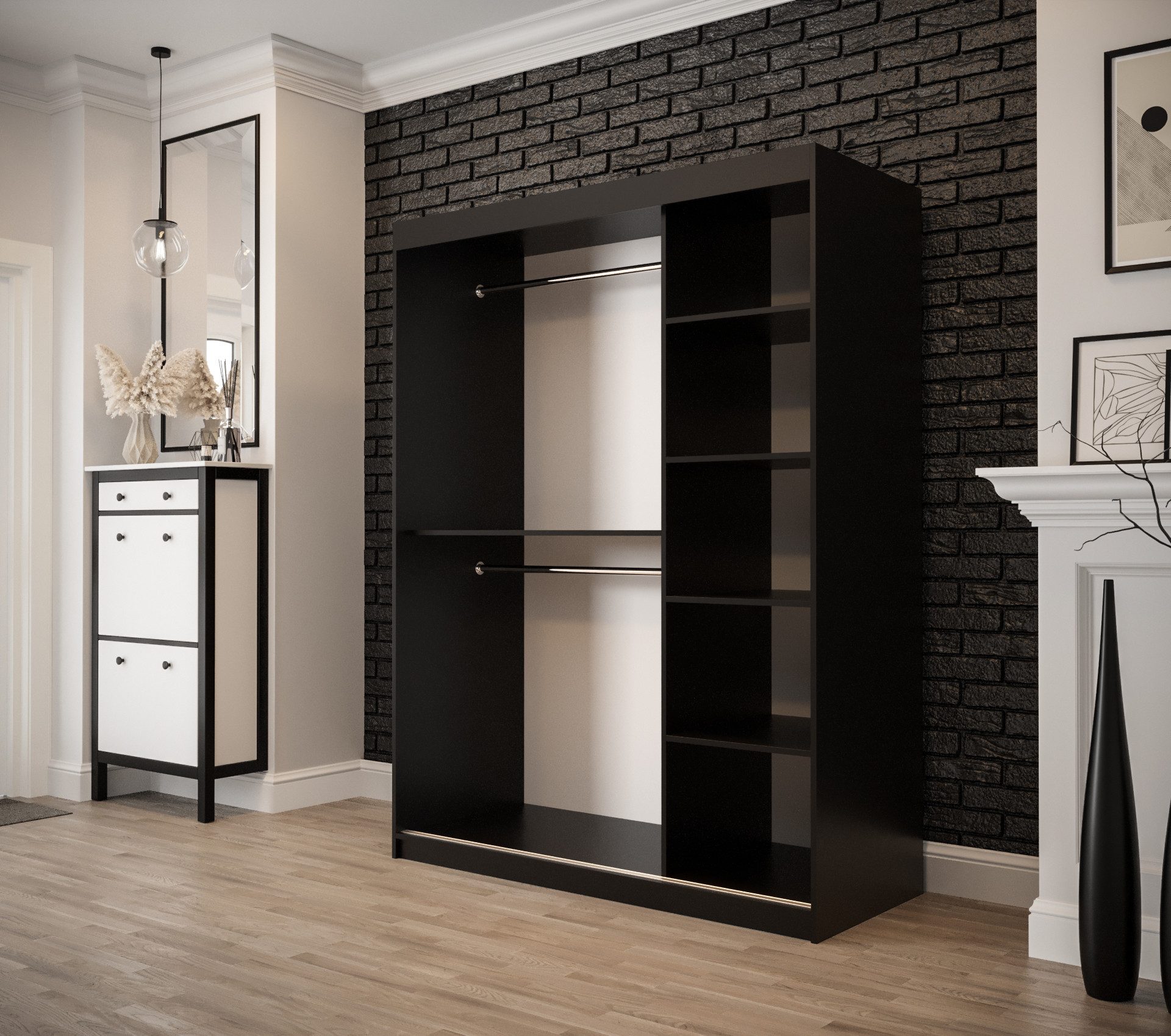 ABIKS MÖBEL Schwebetürenschrank OLD STYLE T Schlafzimmerschrank - Schiebetüren, Kleiderstange, Regalen