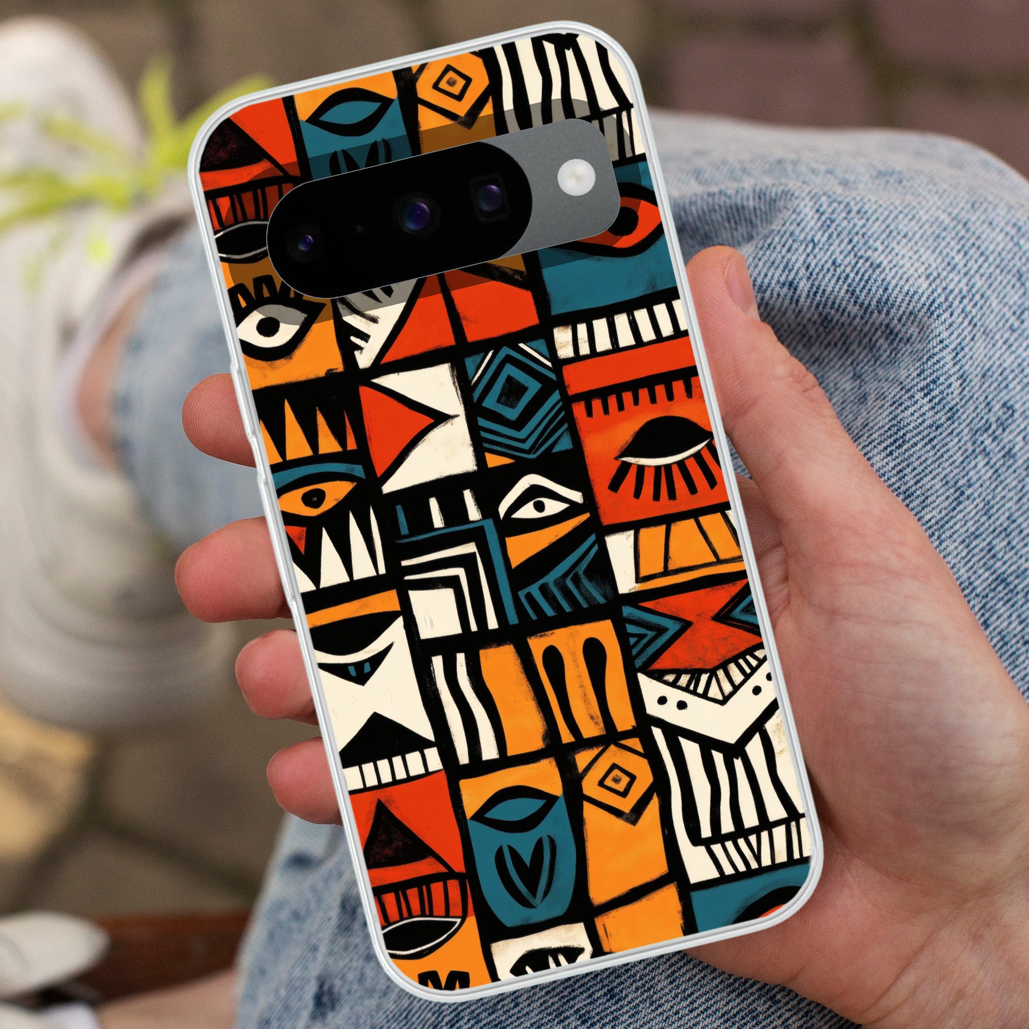 MuchoWow Handyhülle für Google Pixel 10 Pro Abstrakt - Gesichter - Mosaik, Handy Case, Silikon, Bumper Case Dünn
