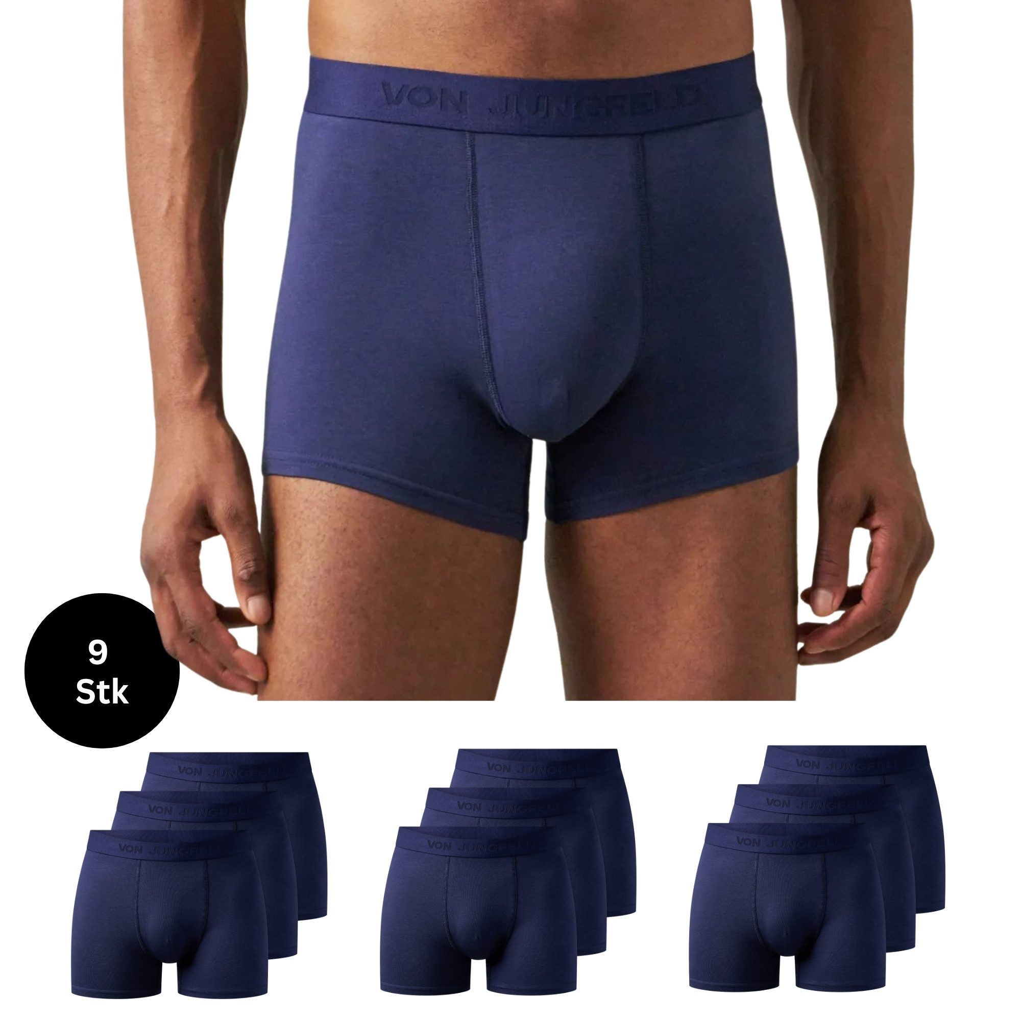von Jungfeld Boxershorts BRIEFS Bio-Baumwolle S-XL Herren (9-St., 9er-Pack) Eng anliegende Boxershorts ohne kratzendes Etikett