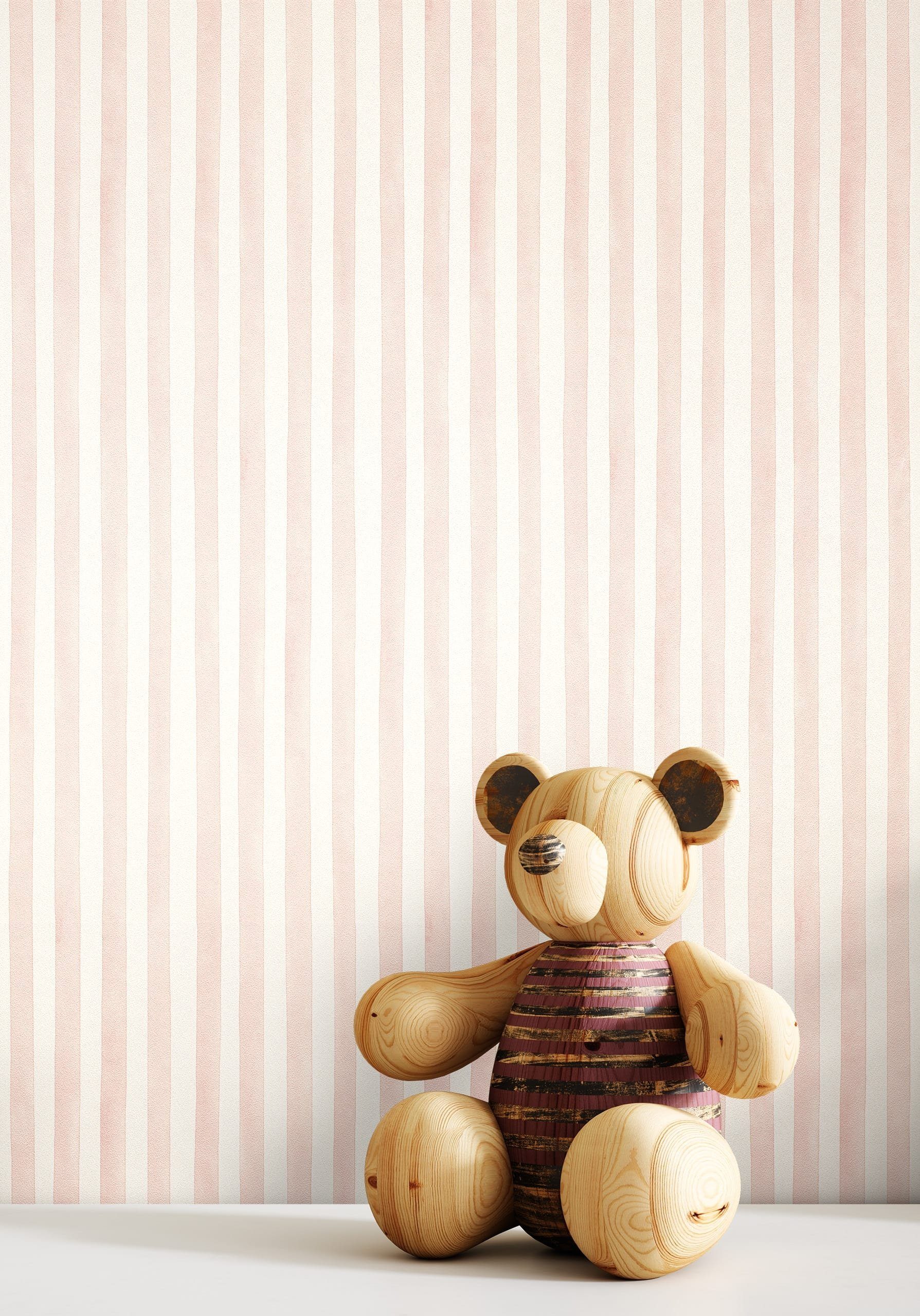 Newroom Vliestapete Stripes Rose Tapete Kindertapete Streifen,Linien,Wasserfarbe, Rosa Tapete Kinder Streifen - Kindertapete Jugendtapete Rose Weiß Verspielt Landhaus Linien Wasserfarbe für Kinderzimmer Jugendzimmer Babyzimmer, Jugendtapete