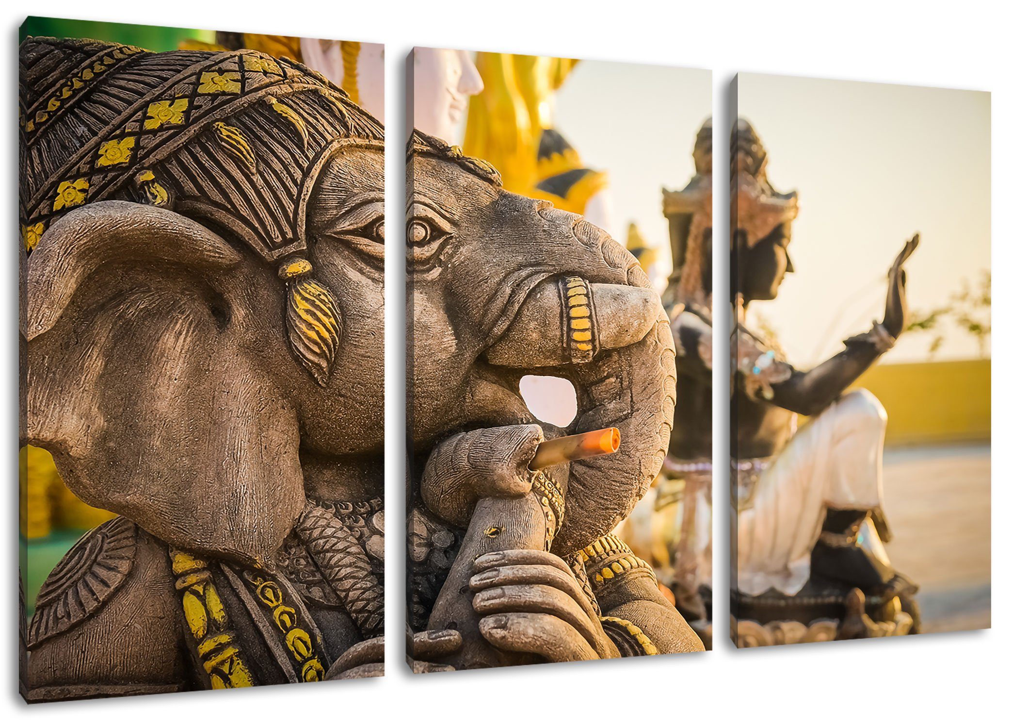 Pixxprint Leinwandbild in inkl. Thailand, Zackenaufhänger bespannt, Thailand in (120x80cm) Leinwandbild 3Teiler Elefantengottheit St), fertig Elefantengottheit (1