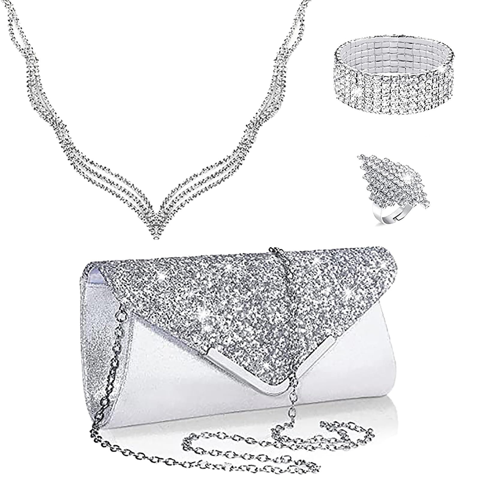 Coonoor Schmuckset Frauen Abendtasche Schmuckset, Hochzeitsfeier Schmuckset, (5-tlg), Schmuckset: Armband, Ring, Abendtasche, Halskette