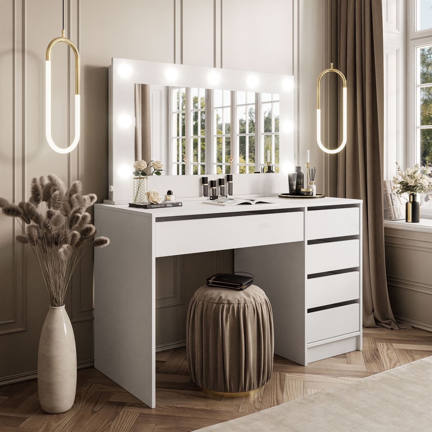 Lookway Schminktisch MADA Spiegel Schubladen Schreibtisch Weiß Hochglanz LE günstig online kaufen