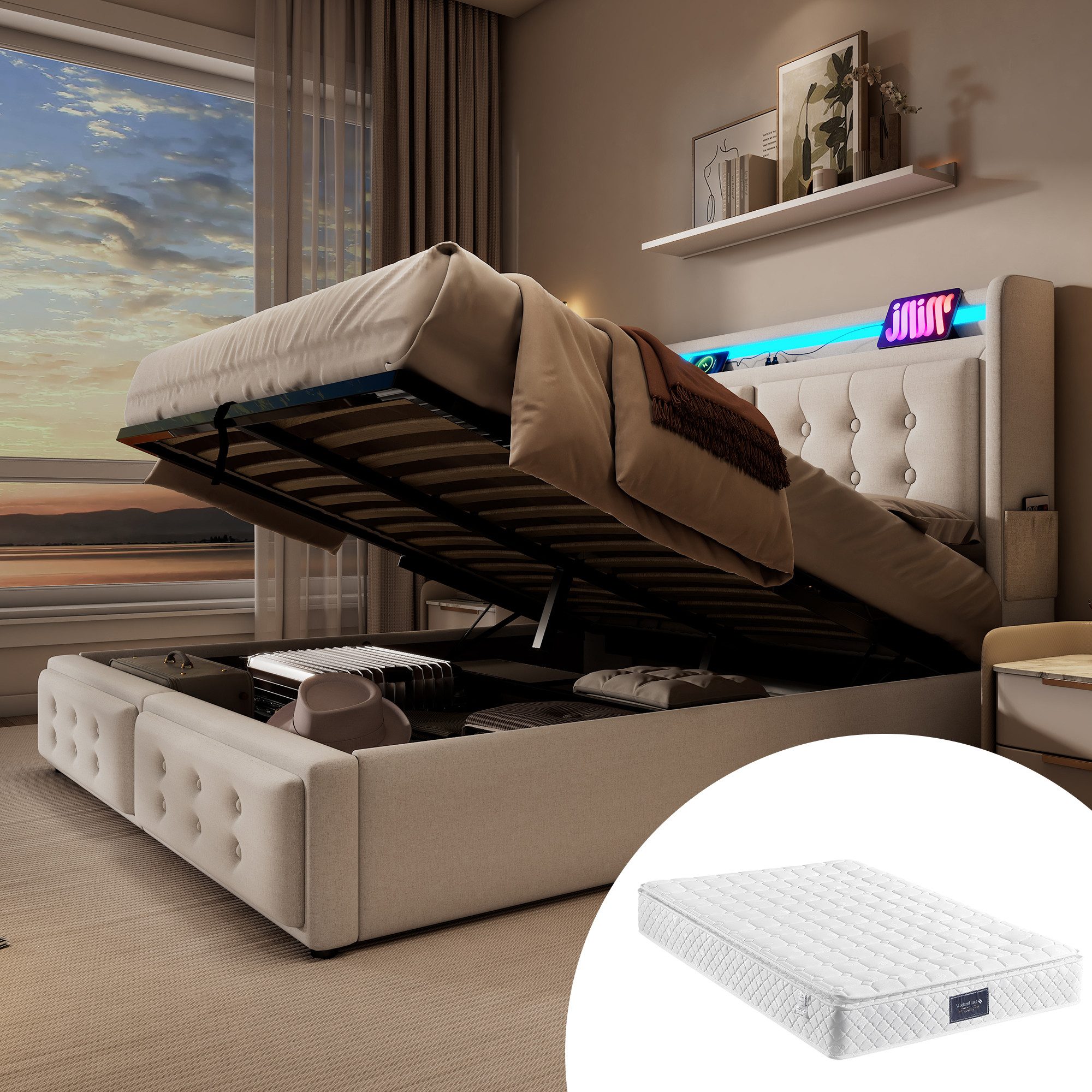 HAUSS SPOLE Polsterbett 160x200 mit Led-Kopfteil, günstig online kaufen