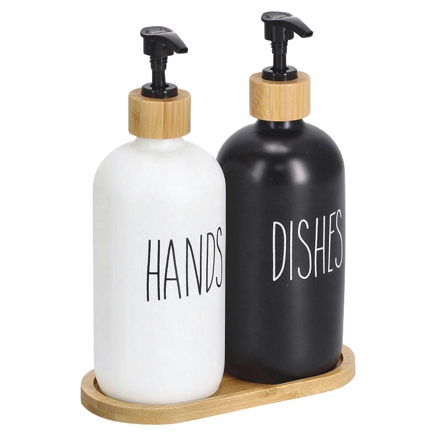 Zeller Present Seifenspender LEXA, 3-teilig, Braun, Schwarz, Weiß, Bambus, günstig online kaufen