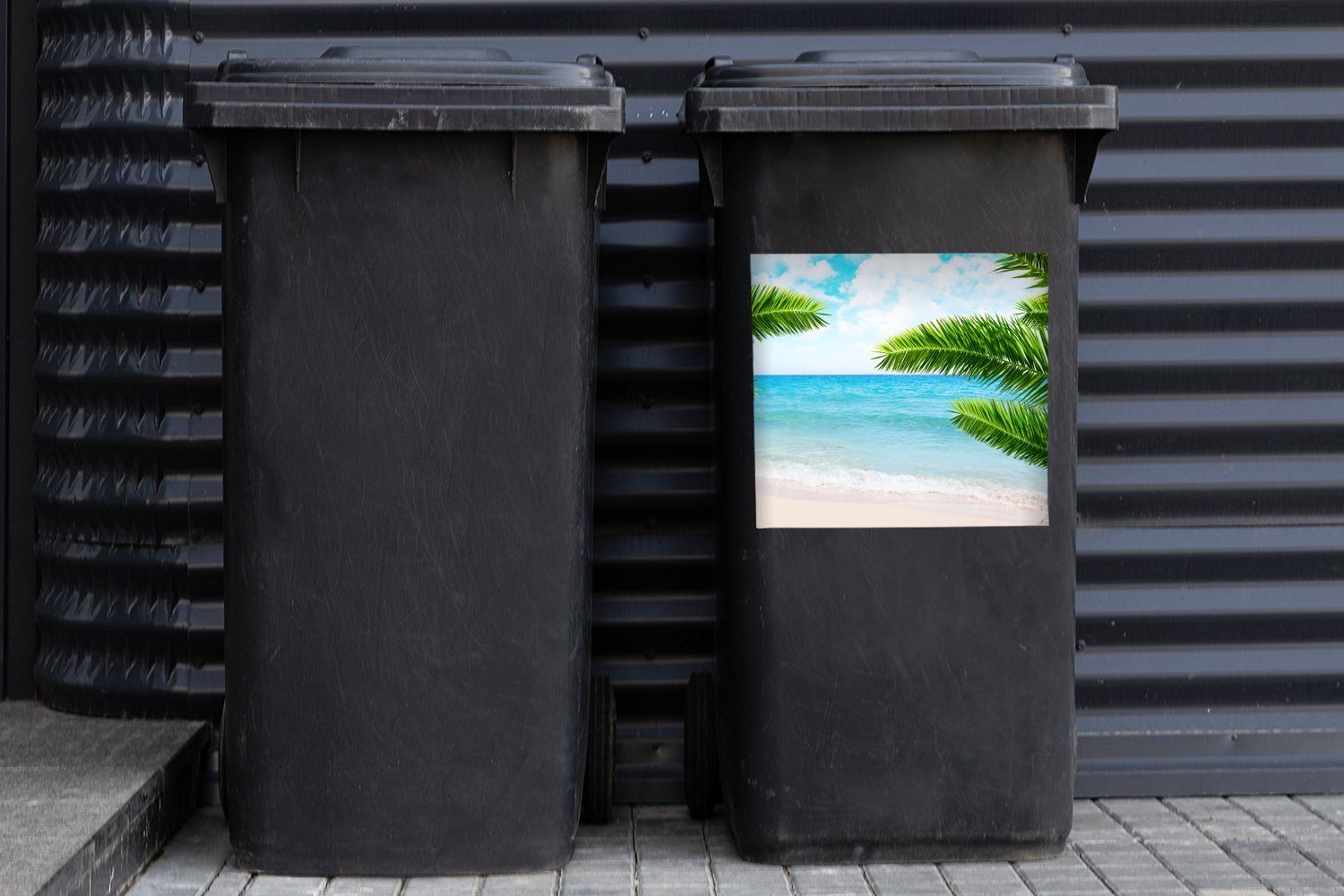 St), (1 Mülltonne, - Sticker, Wandsticker Container, Mülleimer-aufkleber, Palme MuchoWow Tropisch - Abfalbehälter Strand