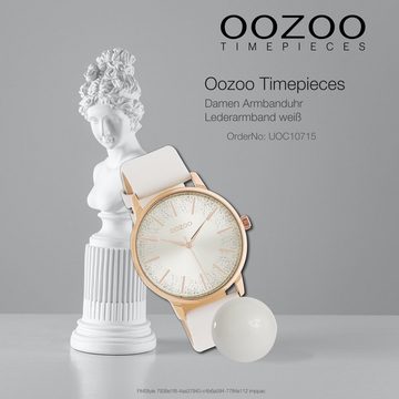 OOZOO Quarzuhr Oozoo Damen Armbanduhr weiß Analog, (Analoguhr), Damenuhr rund, mittel (ca. 36mm) Lederarmband, Elegant-Style