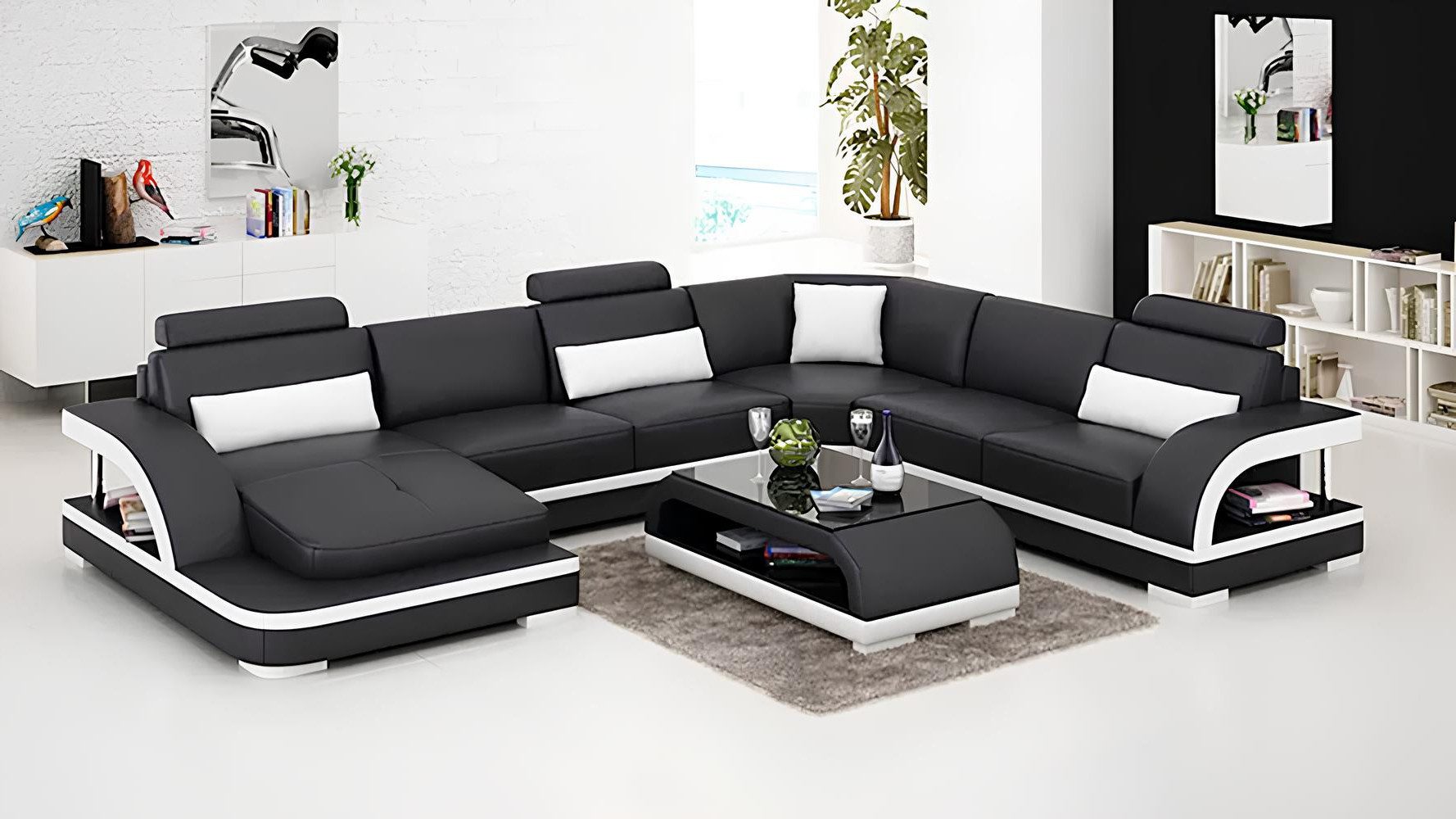 Xlmoebel Wohnlandschaft Elegantes U-Form Ledersofa in modernem Design für Wohnräume, Hergestellt in Europa