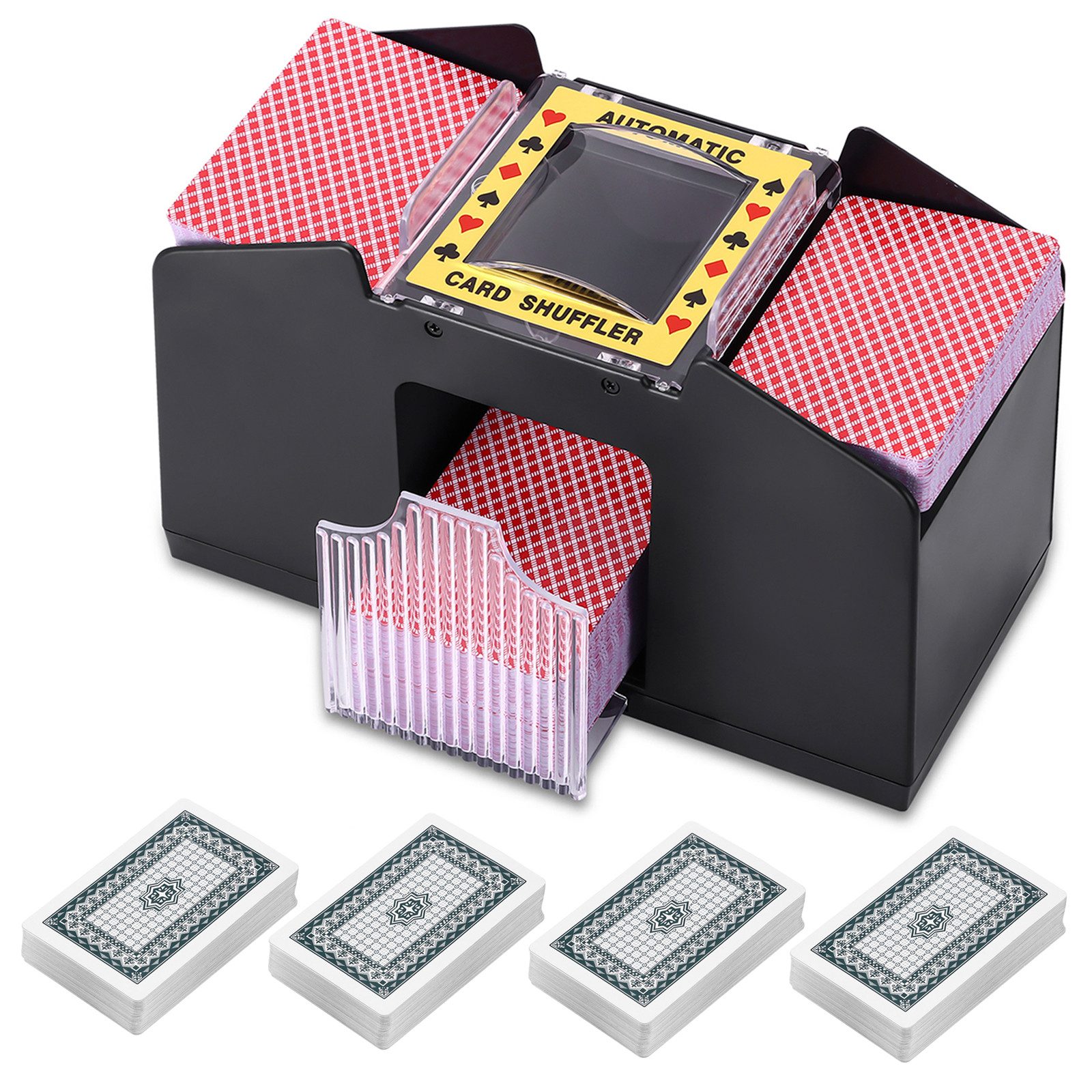 BlingBin Spiel Kartenmischmaschine 2/4 Deck, Automatischer Elektrischer Kartenmischer, Automatischer Kartenmischer Für Familienparty Clubspiel und Reisen