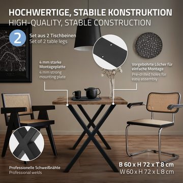 ECD Germany Tischbein 2er Set Tischfüße X-Design pulverbeschichtete Stahl Industriedesign, Tischgestell Kreuzgestell 60x72 cm Schwarz Metall Tischkufen