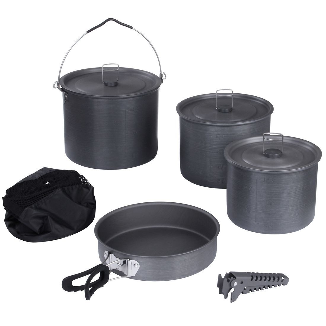 Topf-Set 10T Ranger VI+ - Camping Kochset für Gruppen (6 Personen), Alu Trekking Kochgeschirr, 3x Topf mit Deckel 6L - 4,5L -