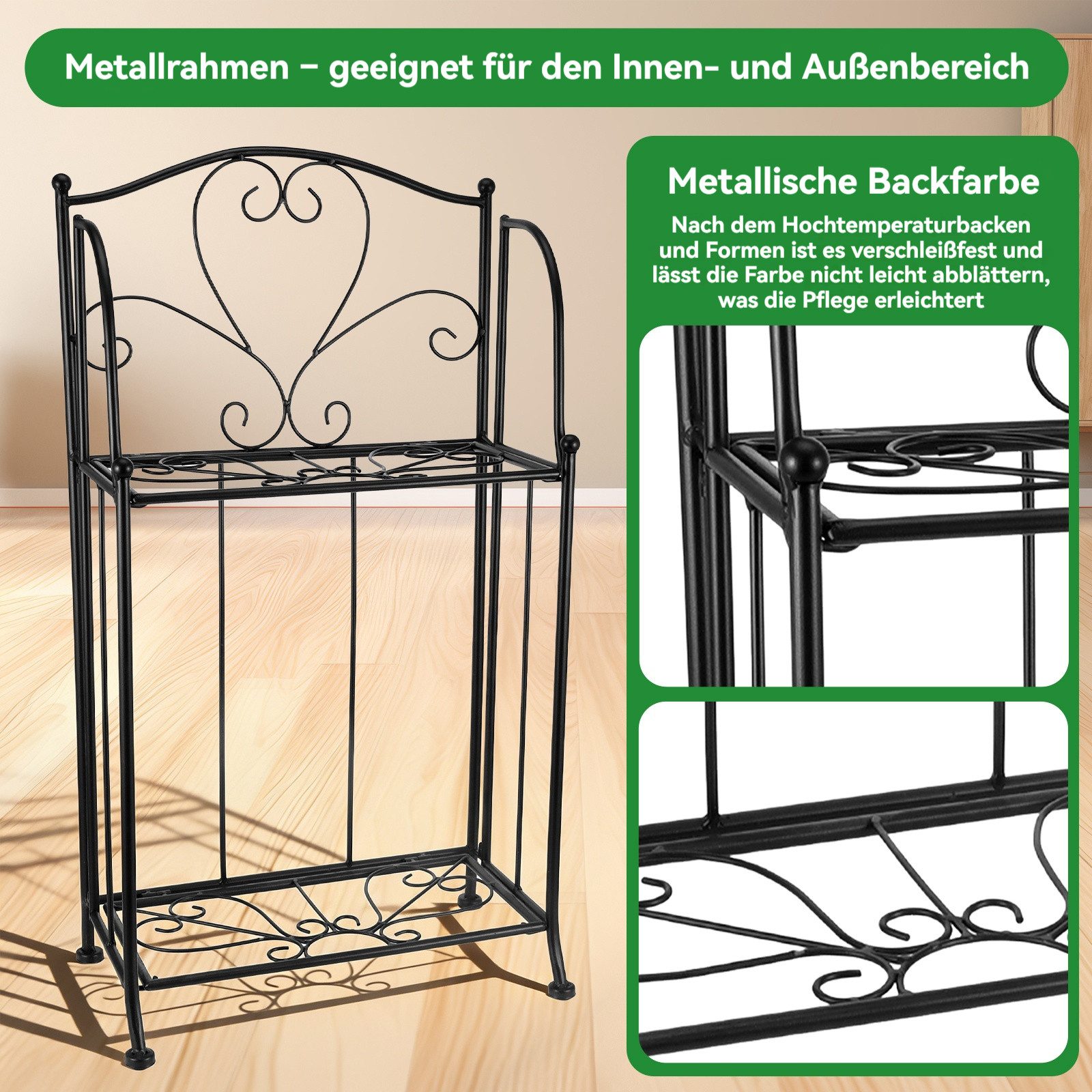 BlingBin Blumenständer Metall Pflanzenregal klappbar, Blumenregal mit 2 Ebenen für Balkon (1er Set, 1 St., 1tlg), Pflanzenständer für Balkon,Garten und Innenbereich,stabil & dekorativ