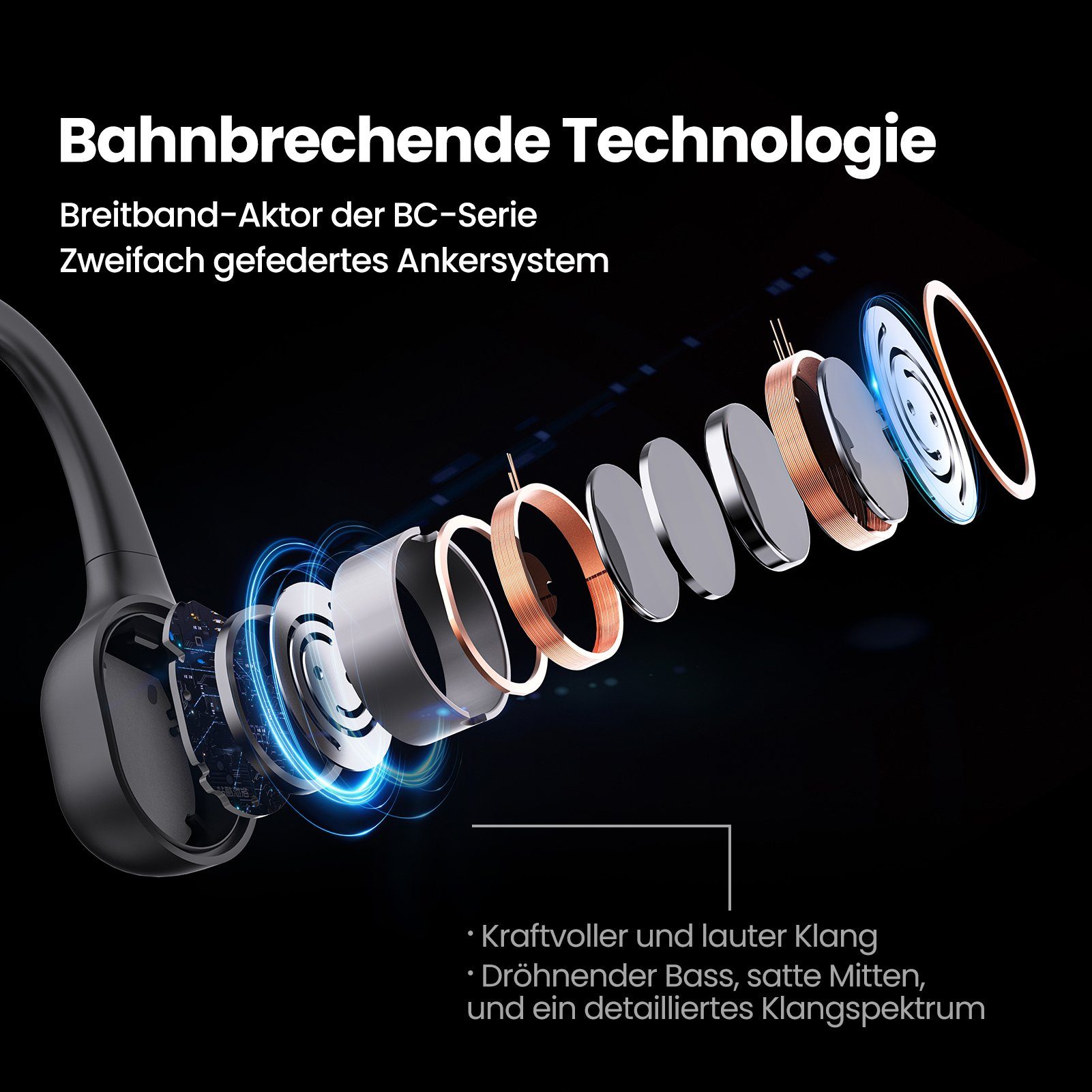Ulife Knochenschall-Kopfhörer, IP68 Bluetooth-Kopfhörer Wasserdicht Mikrofon) Blau Plus (Bluetooth, MP3-Speicher, Run 32 GB MOJAWA- nach mit
