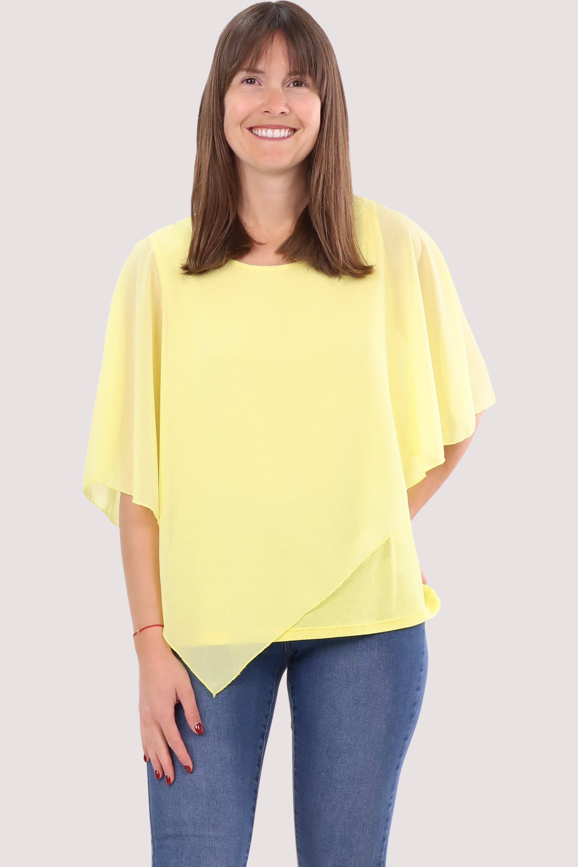 10732 geschnitten Chiffonbluse Schlupfbluse malito fashion Einheitsgröße asymmetrisch more than gelb Blusenshirt
