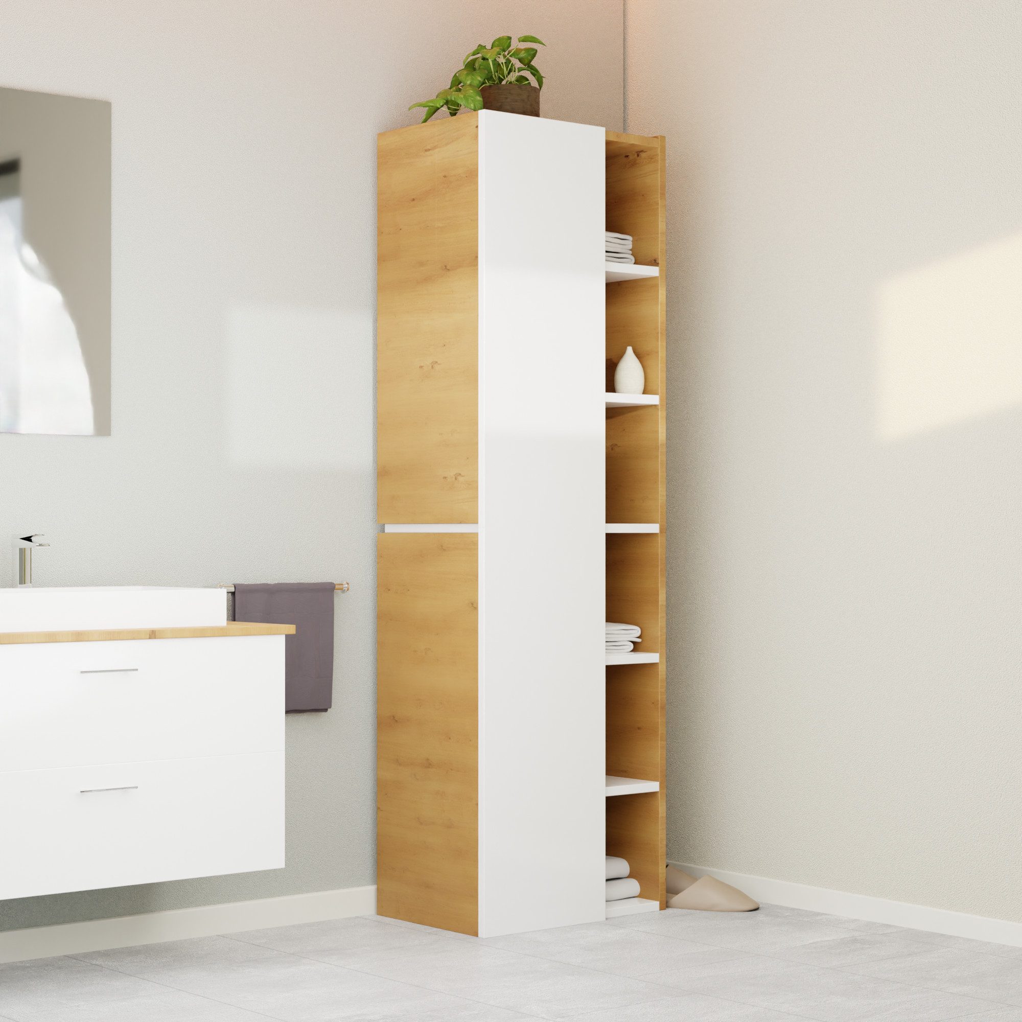 Badezimmer-Set Badezimmerschrank GLC1, hängend, stehend, Weiß