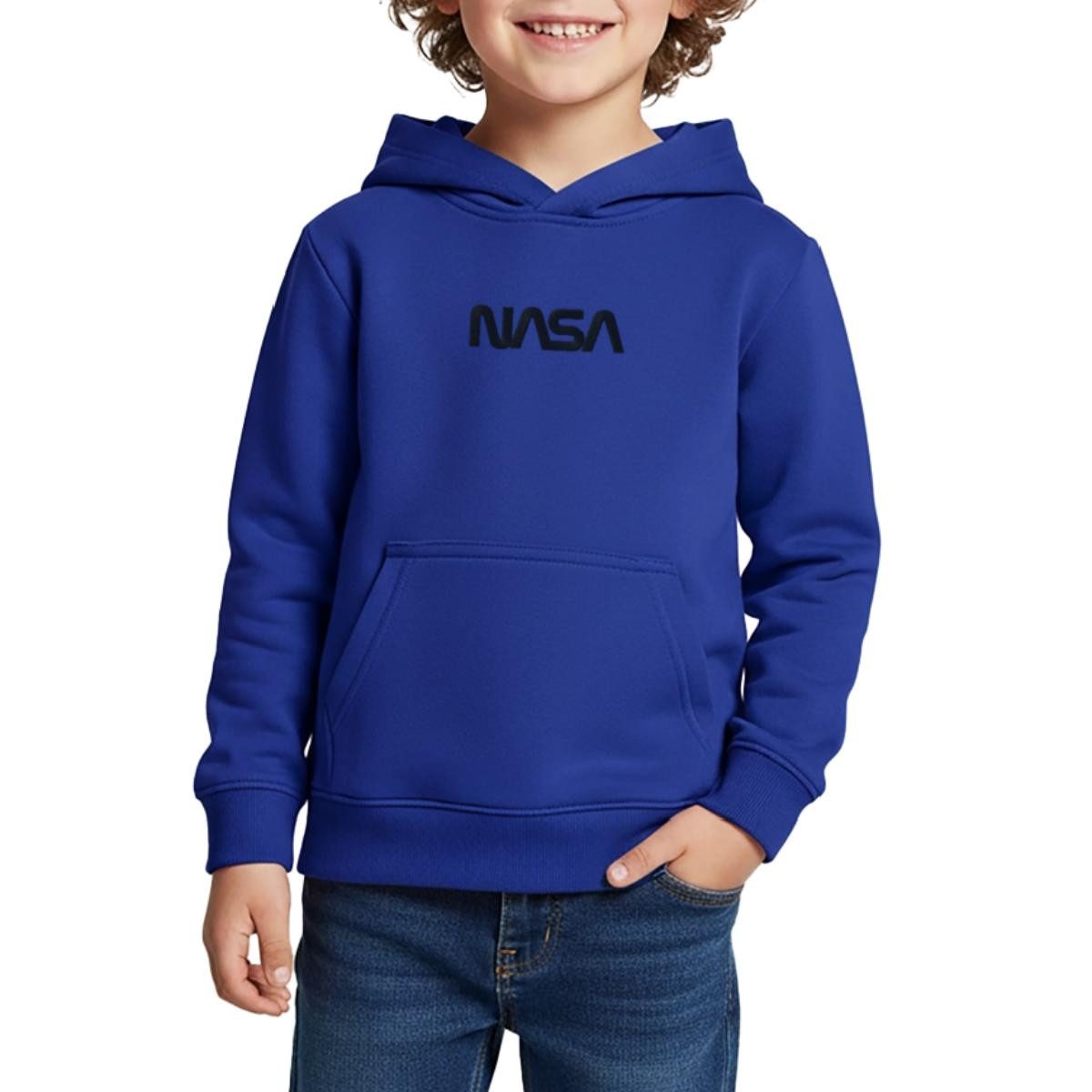 Hoodie NASA Logo Schwarz Stick Kinder Premium Hoodie