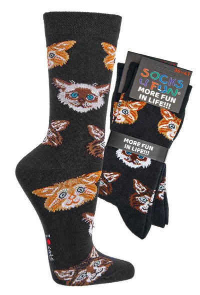 Socks 4 Fun Freizeitsocken Mietze Socks 4 Fun (2 Paar, 2-Paar, 2 Paar) lustiges Design