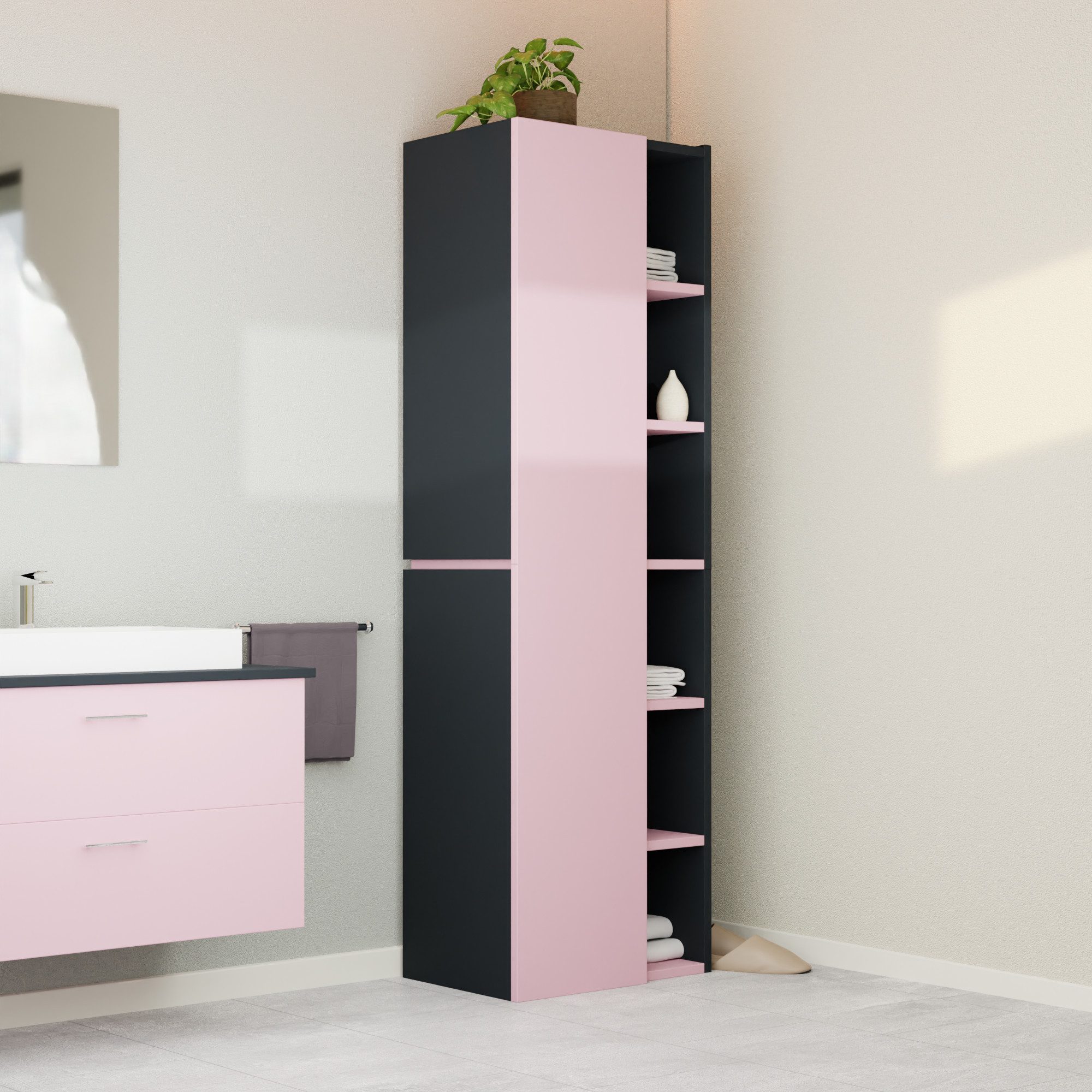 GARLIVO Badezimmer-Set Badezimmerschrank GLC1, hängend, stehend, Rose, Hochschrank, Breite 50cm