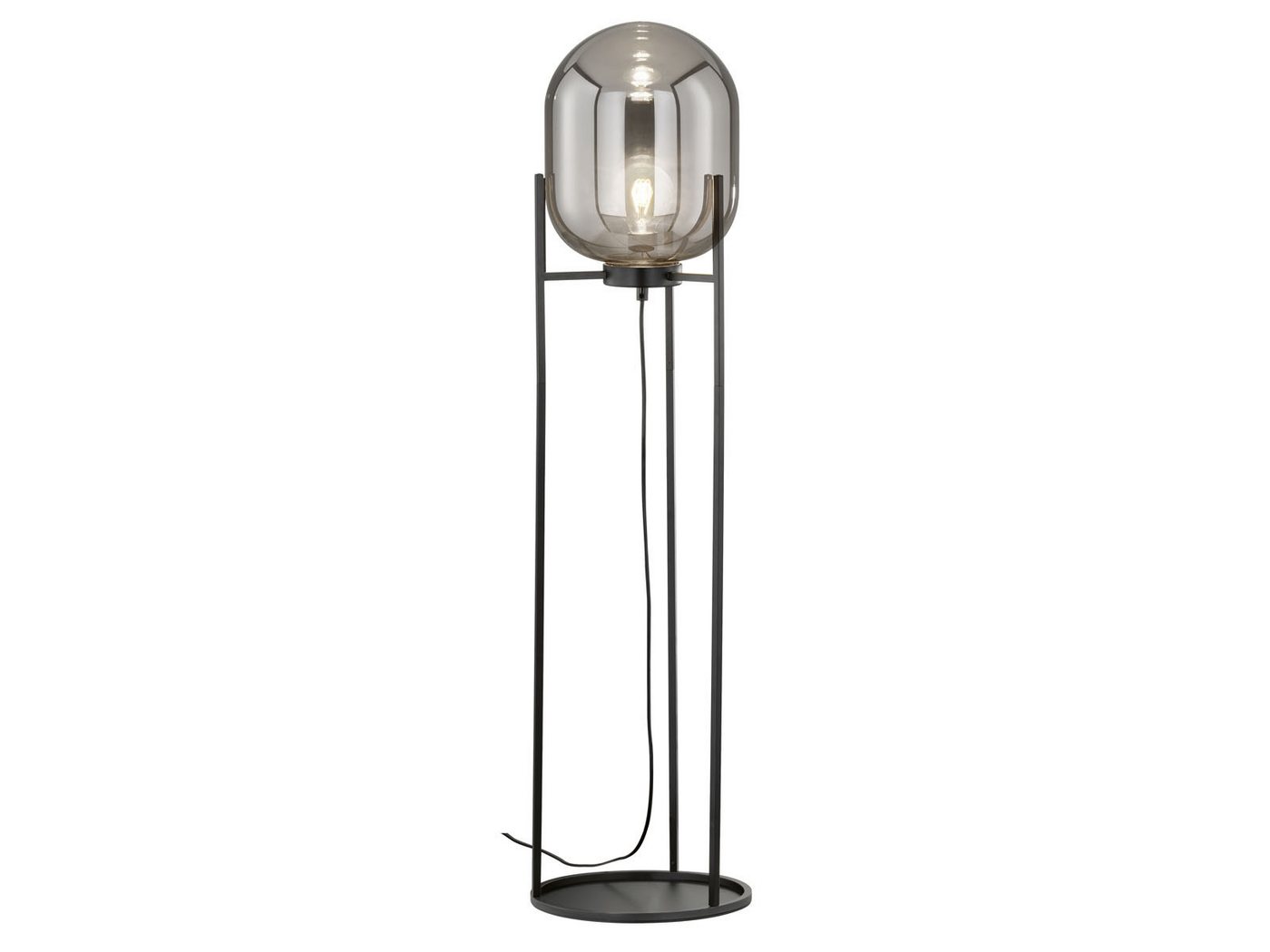 FISCHER & HONSEL Stehlampe mit Rauchglas Lampenschirm, Höhe 110cm, ohne Leuchtmittel, klein-e Industrial Bodenlampe mit Metallfuß, Glas-Kugel Stehleuchte