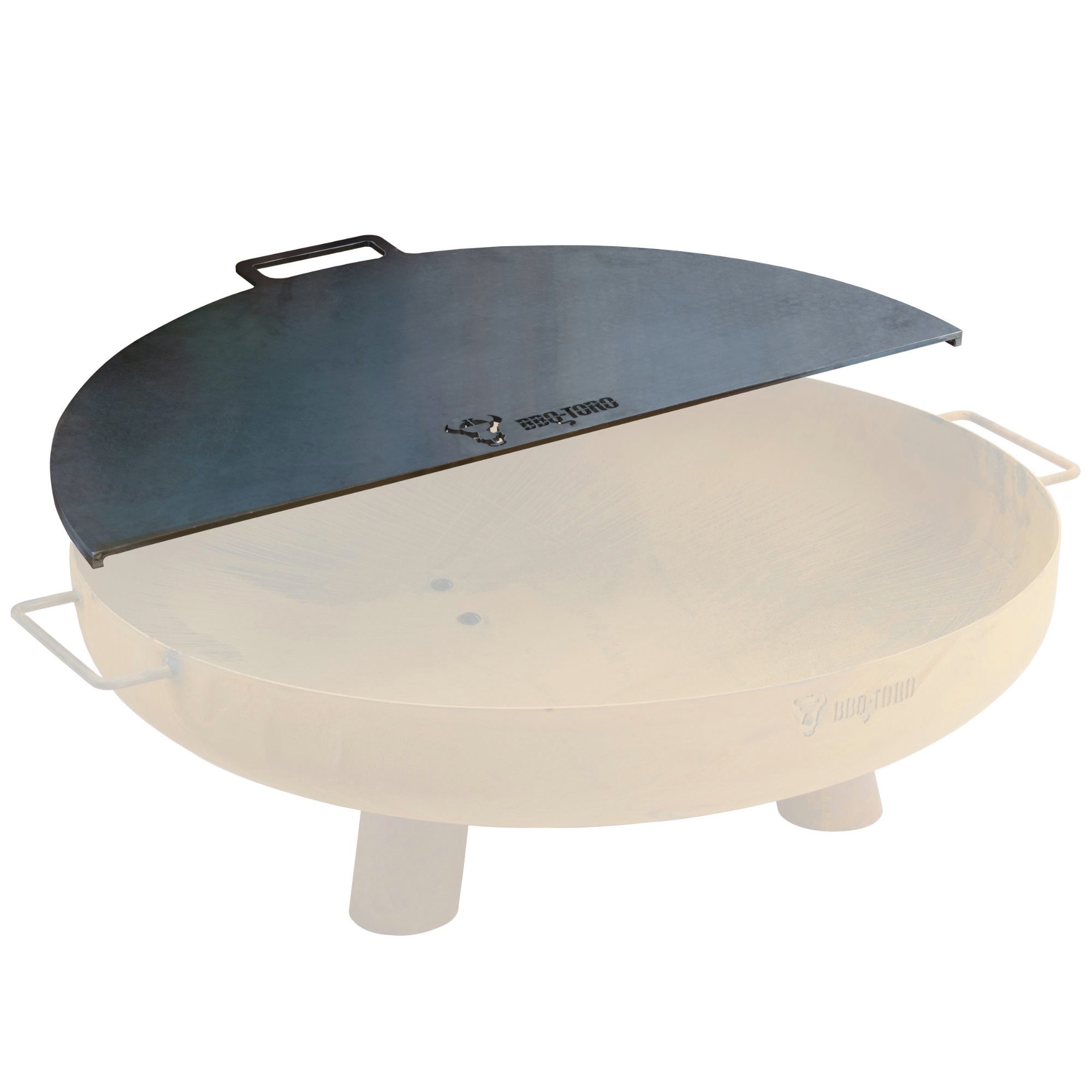 BBQ-Toro Grillplatte Karbonstahl Grillplatte für Ø 80 cm Feuerschalen, Halbrund, Mit integriertem Tragegriff