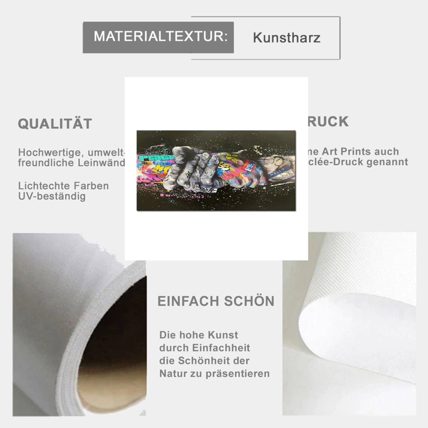 TPFLiving Kunstdruck OHNE RAHMEN, Moderne Graffiti Kunst (Leinwandbild XXL), Farben: Farben: schwarz, rot -Größe: 50x100cm