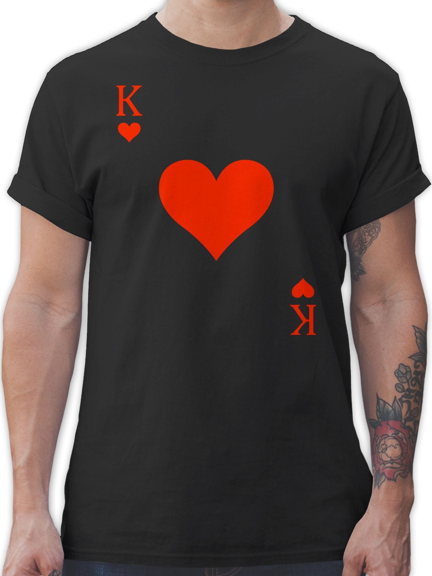 Shirtracer T-Shirt Herz König - King Queen Kartenspiel Karneval - Herzkönig Spielkarte He Karneval & Fasching 1 Schwarz | T-Shirts