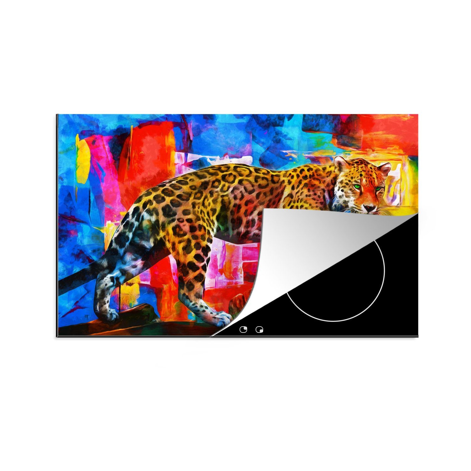 cm, - Farben küche, Ölfarbe Malerei - - Ceranfeldabdeckung Herdblende-/Abdeckplatte (1 MuchoWow Schutz 81x52 - Induktionskochfeld tlg), Vinyl, Tiere, die für Panther