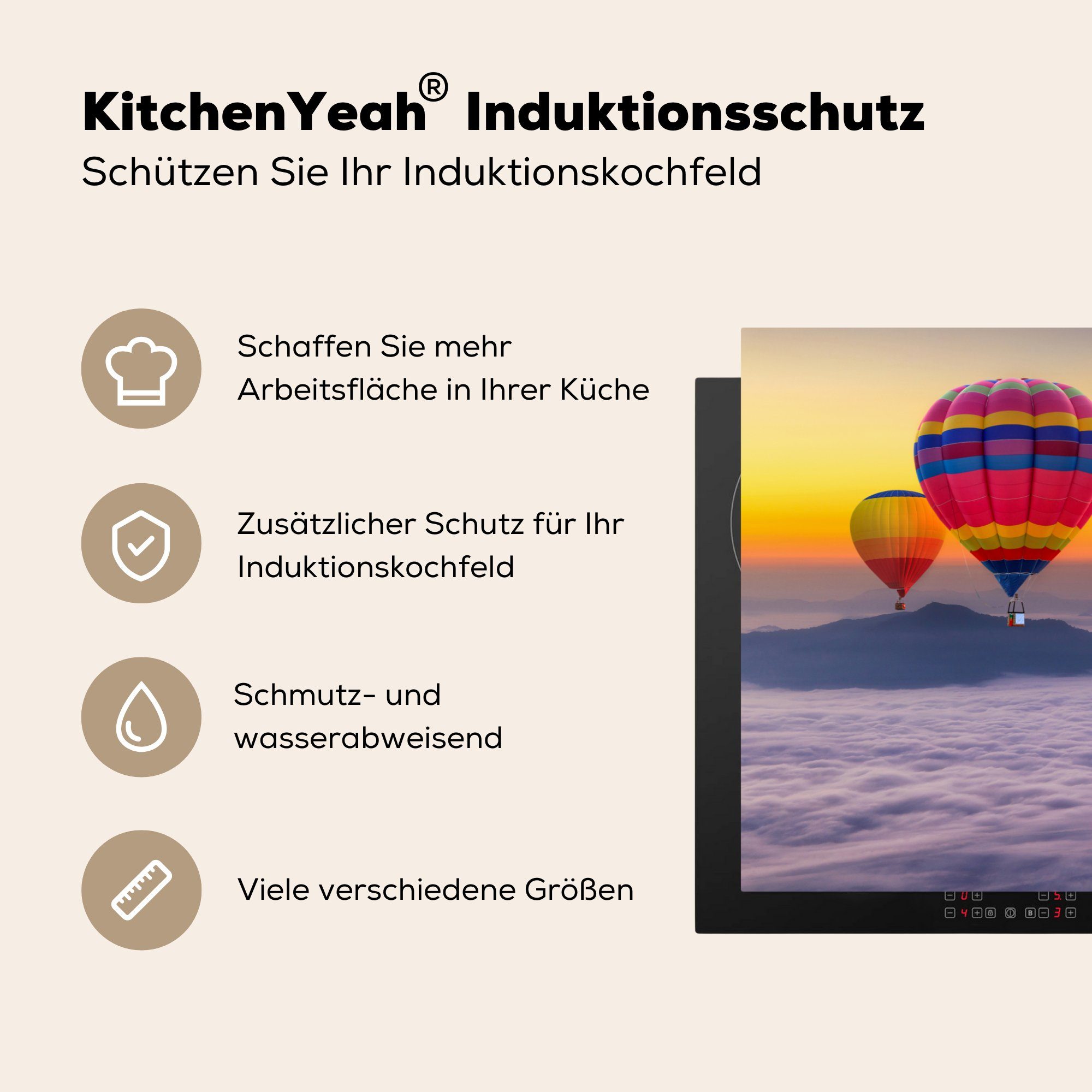 MuchoWow Herdblende-/Abdeckplatte Heißluftballon cm, 81x52 für Meer die Himmel, Ceranfeldabdeckung - tlg), (1 - Schutz küche, Vinyl, Induktionskochfeld