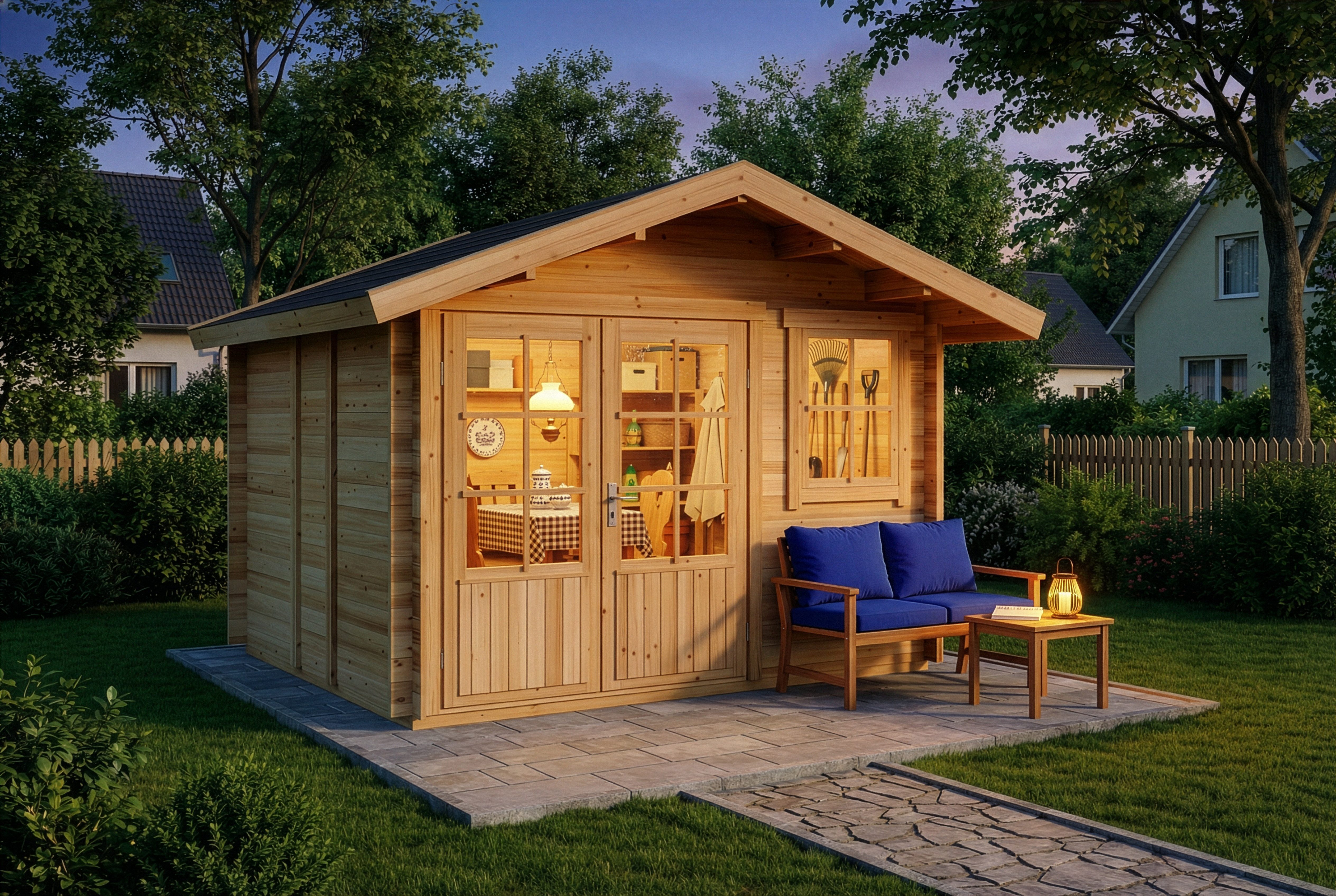 Alpholz Gartenhaus Holz Palermo, BxT: 331x331 cm, in Naturbelassen Inkl. Fußboden mit 28mm Wandstärke