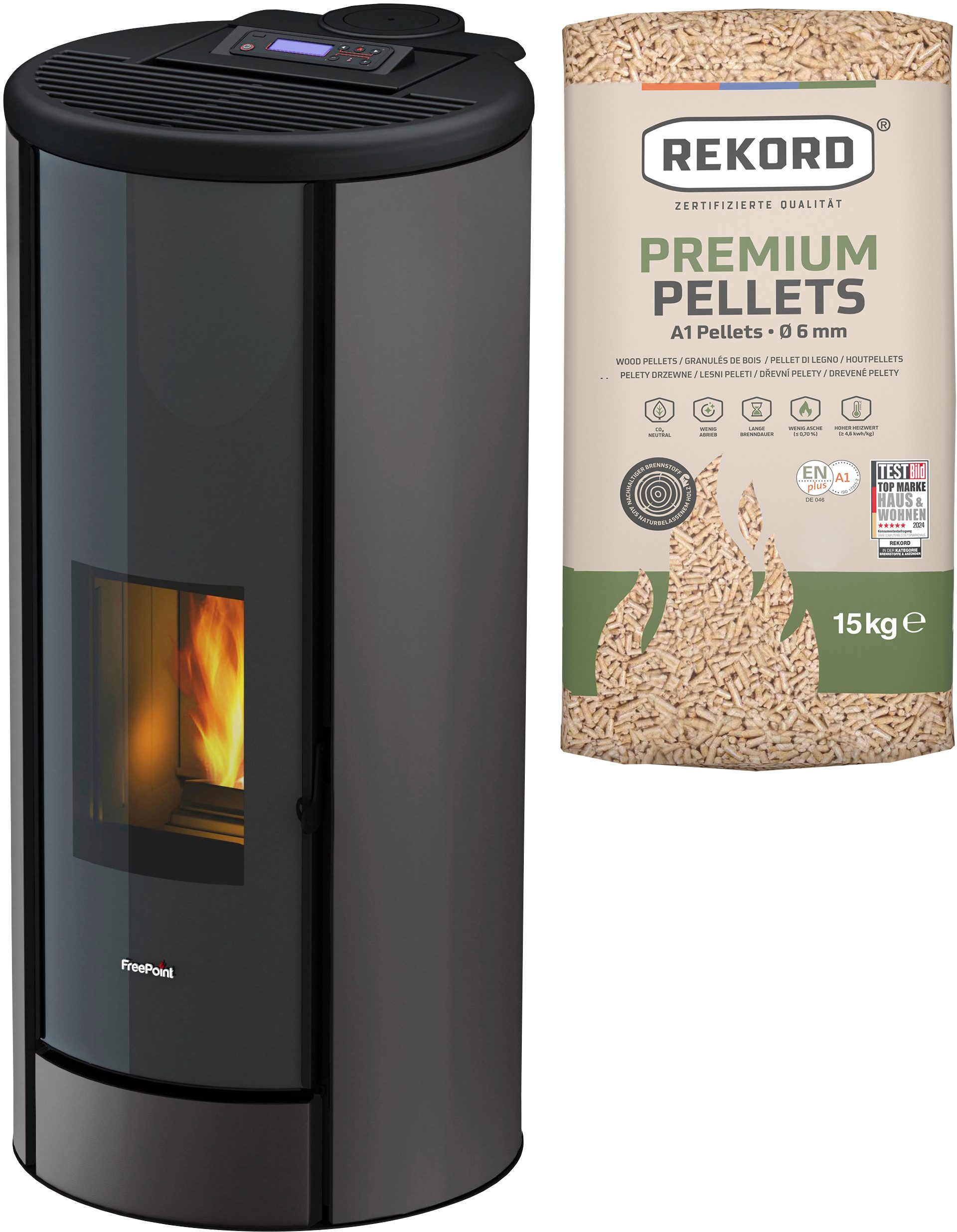 Freepoint Pelletofen BREEZE, 9,1 kW, Zeitbrand, Stahl, integrierte WIFI-Funktion