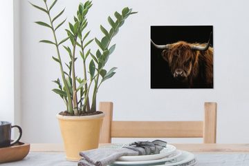 OneMillionCanvasses® Leinwandbild Schottischer Highlander - Hörner - Schwarz - Tiere - Natur - Wild -, (1 St), Leinwand Bilder für Wohnzimmer Schlafzimmer