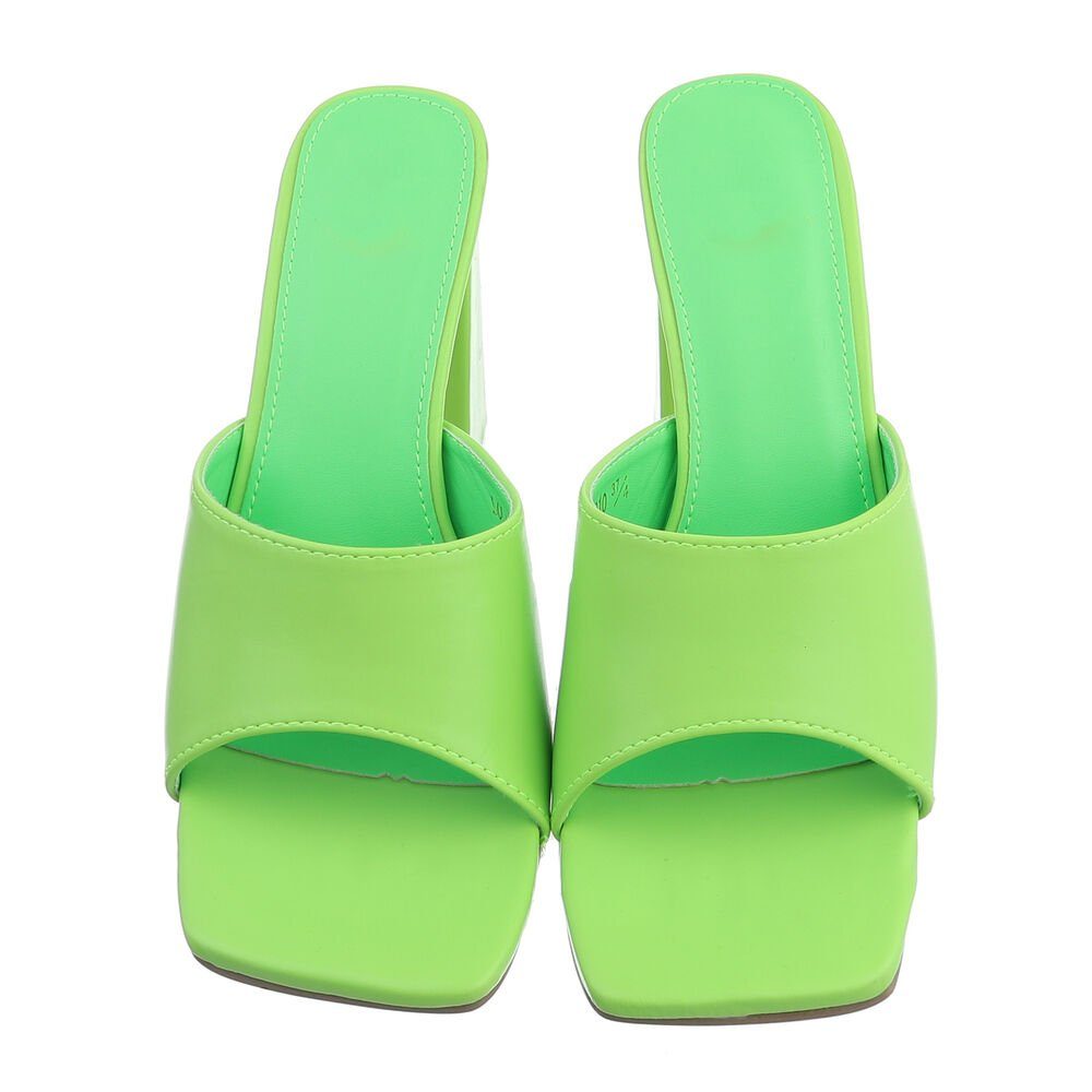 & Blockabsatz Sandaletten Neongrün Freizeit in Mules Pantolette Sandalen Damen Ital-Design
