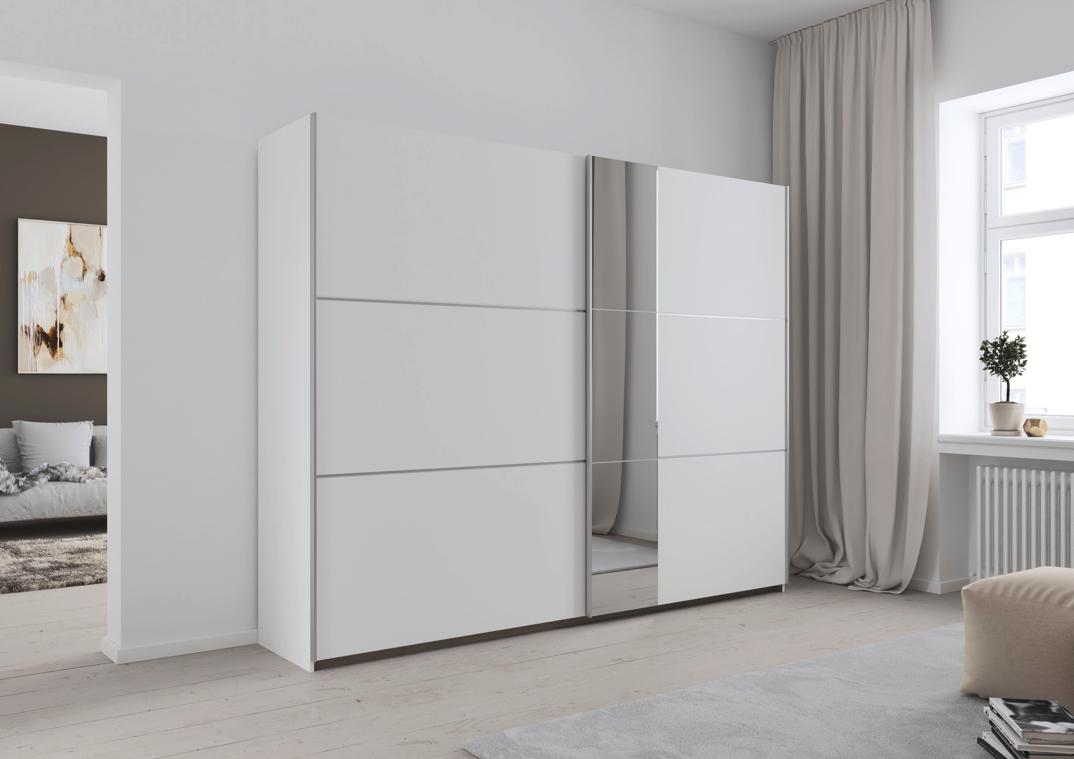 rauch Schwebetürenschrank Kleiderschrank Schrank Garderobe TOPSELLER ASTANA (3 Ausstattungen BASIC/CLASSIC/PREMIUM (inkl. SOFT-CLOSE-FUNKTION) mit 3 Spiegelelementen, Metallgriffleisten alufarbig MADE IN GERMANY