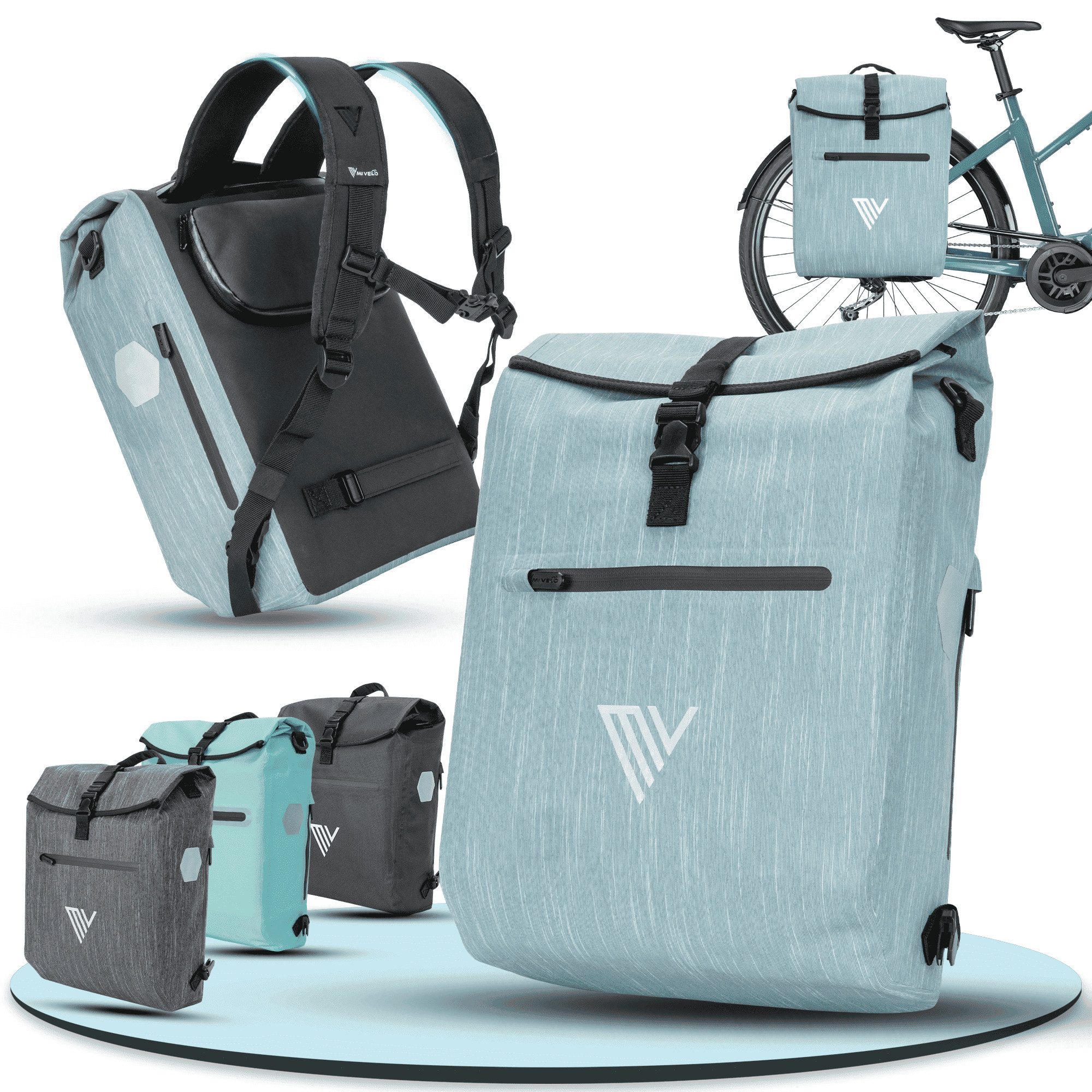 MIVELO Fahrradtasche Gepäckträgertasche mit Rucksackfunktion 100 % wasserdicht, inkl. Gepolstertem Laptopfach