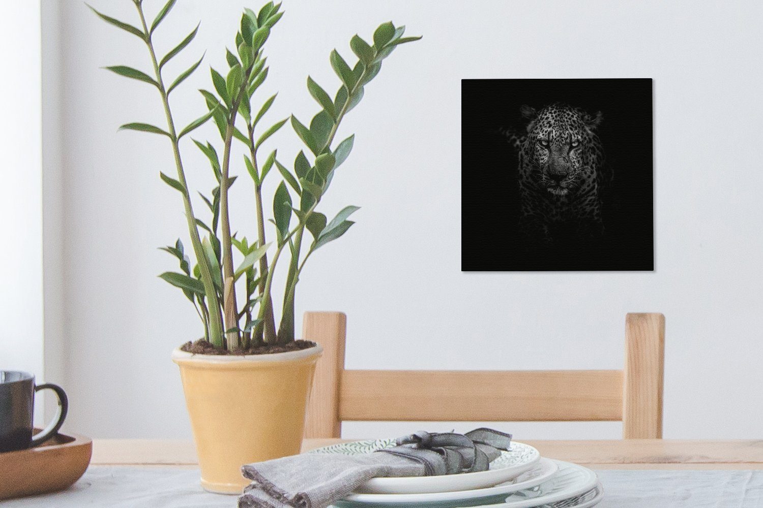 St), OneMillionCanvasses® (1 Weiß, Leinwandbild Leopard Leinwand - Wohnzimmer Bilder - Schlafzimmer Schwarz bunt für