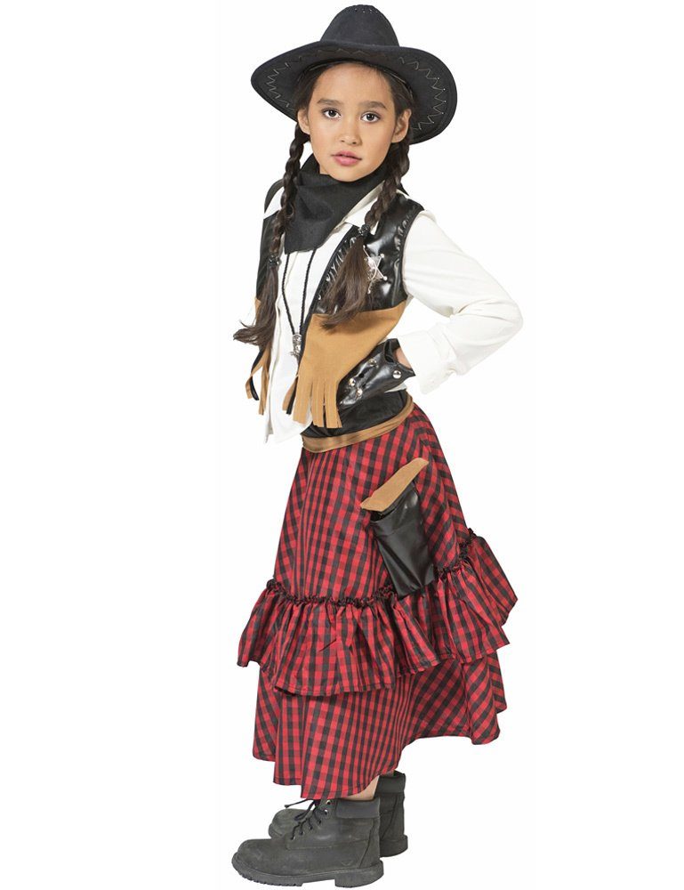 Funny Fashion Cowboy-Kostüm Cowgirl Kostüm "Austine" für Mädchen - Rot Schwarz, Western