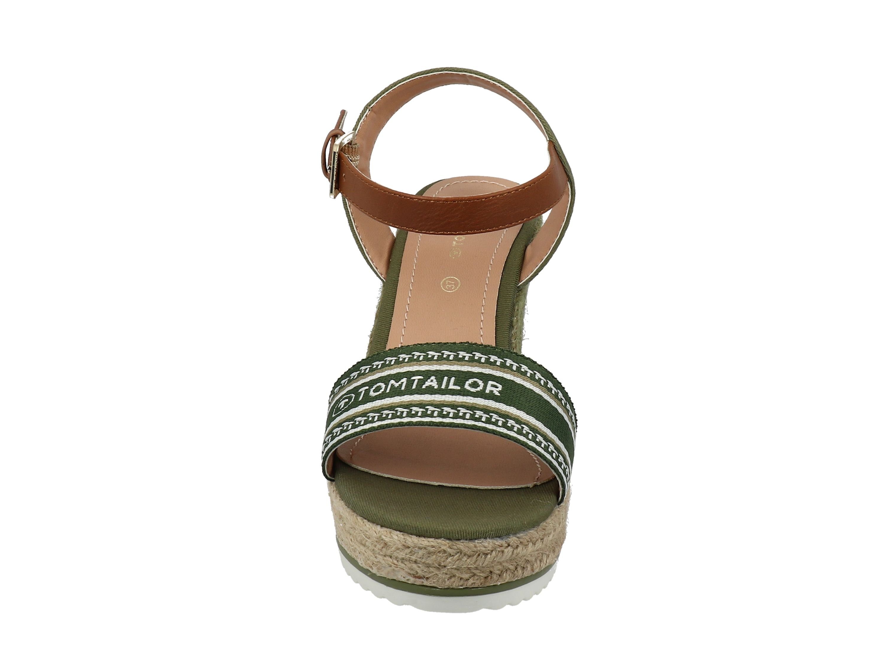 TOM TAILOR Tom Tailor Damen Sandalette schlicht Decksohlen-Print khaki 3290207 Logo-Print, Sandaletten