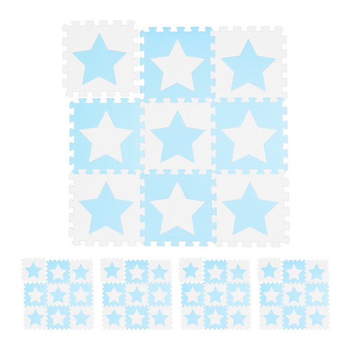 relaxdays Spielmatte 45 x Puzzlematte Sterne weiß-blau