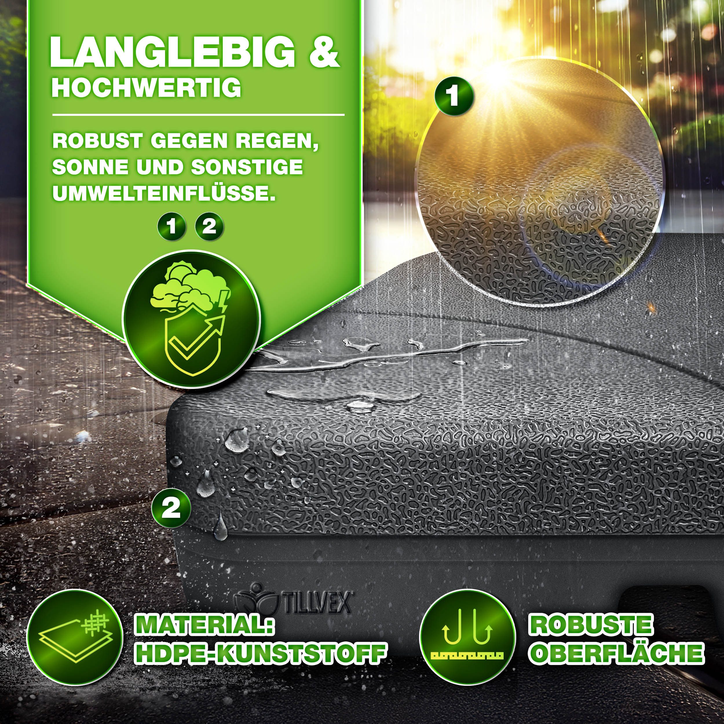 tillvex Sonnenschirm tillvex® Sonnenschirmständer 60L / 80kg Schirmständer Schirmgewicht, Schirmständer Ampelschirmständer wetterfest, inkl. Metallverbinder Sch – Bild 4 von 5