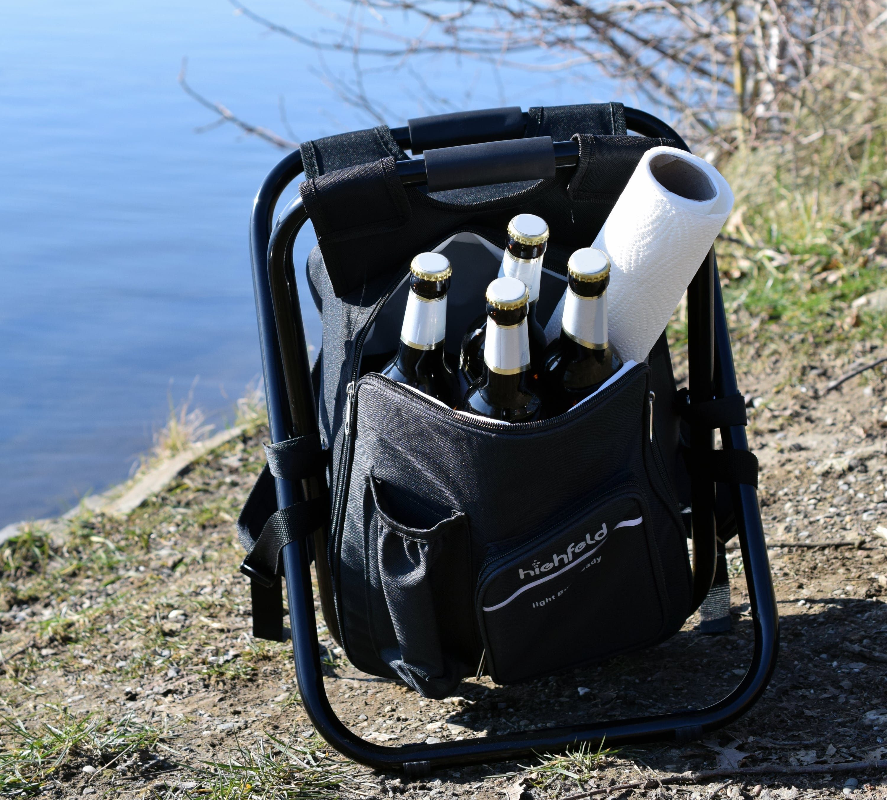 Stück), Campinghocker (1 Camping highfeld Hocker mit black Kühltasche mit integrierter Rucksack