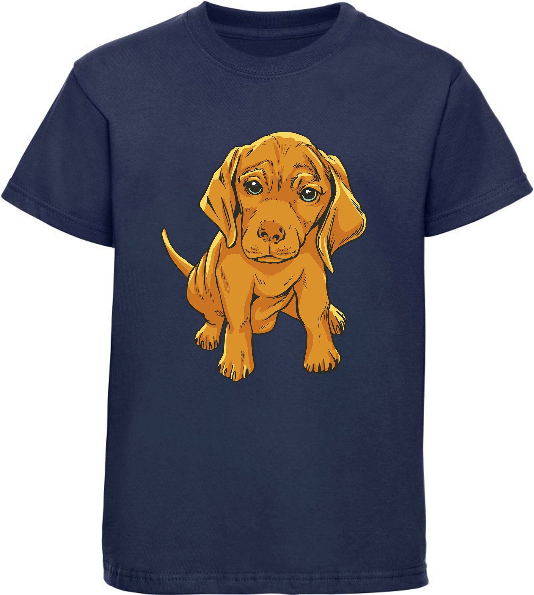 i230 Hunde Baumwollshirt T-Shirt Print-Shirt Kinder navy - mit Süßer Welpe MyDesign24 blau Aufdruck, bedruckt
