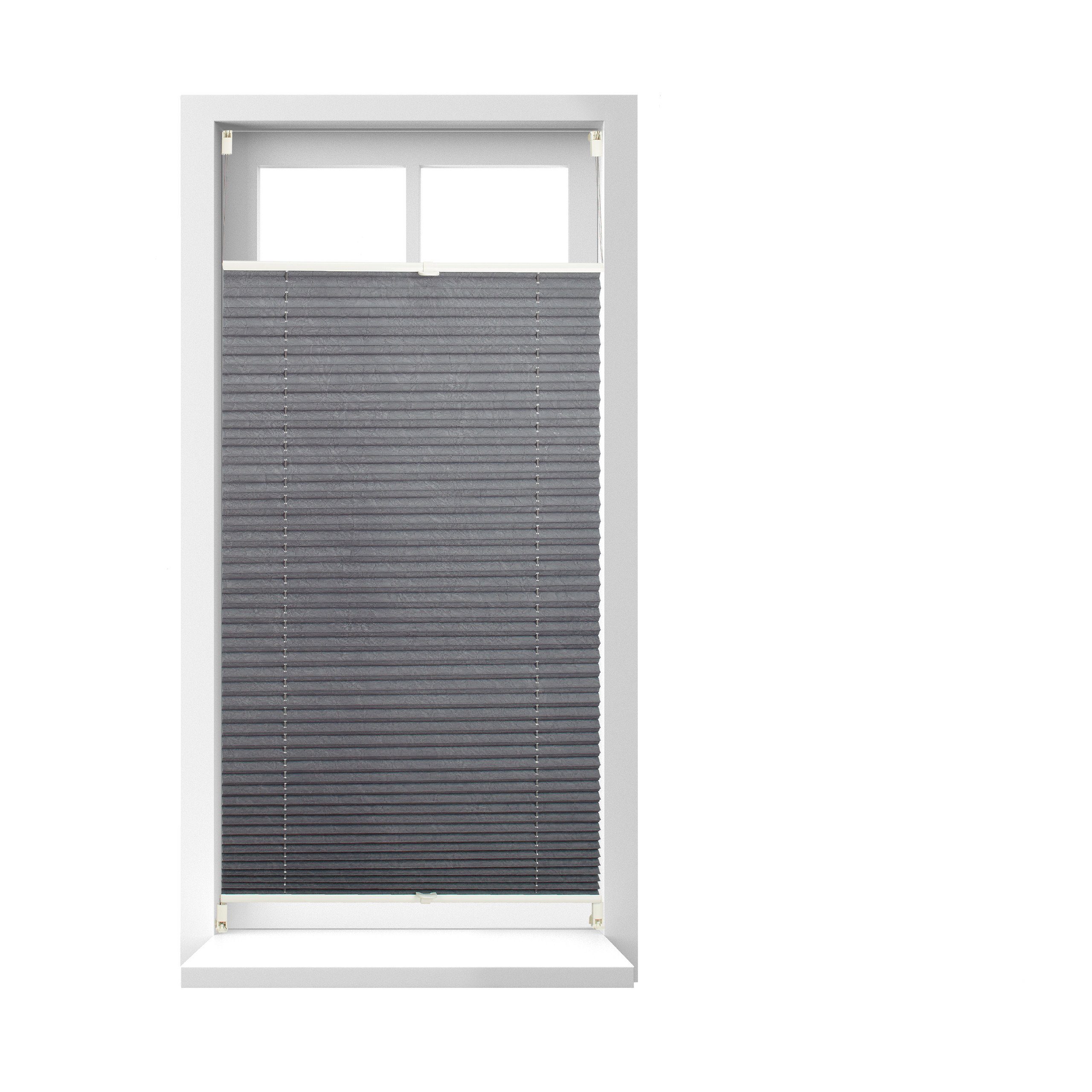 relaxdays Plissee Rollo grau ohne Bohren, halbtransparent, Ohne Bohren mit Klemmträgern und Klebepads, Montage ohne Bohren mittels Klemmträgern und Klebepads, Klemmträger und Klebepads (ohne Bohren), 90x210cm