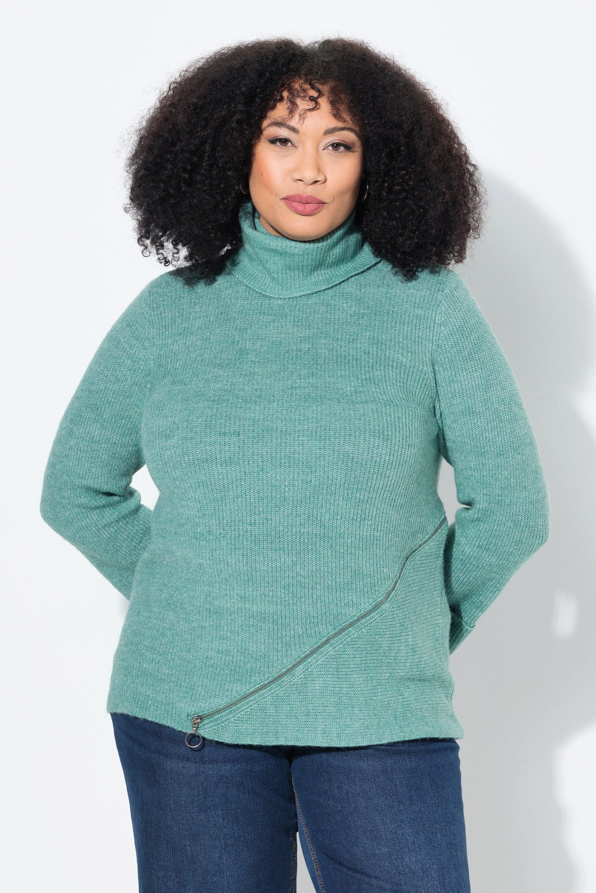 Strickpullover Pullover Rollkragen Reißverschluss Langarm